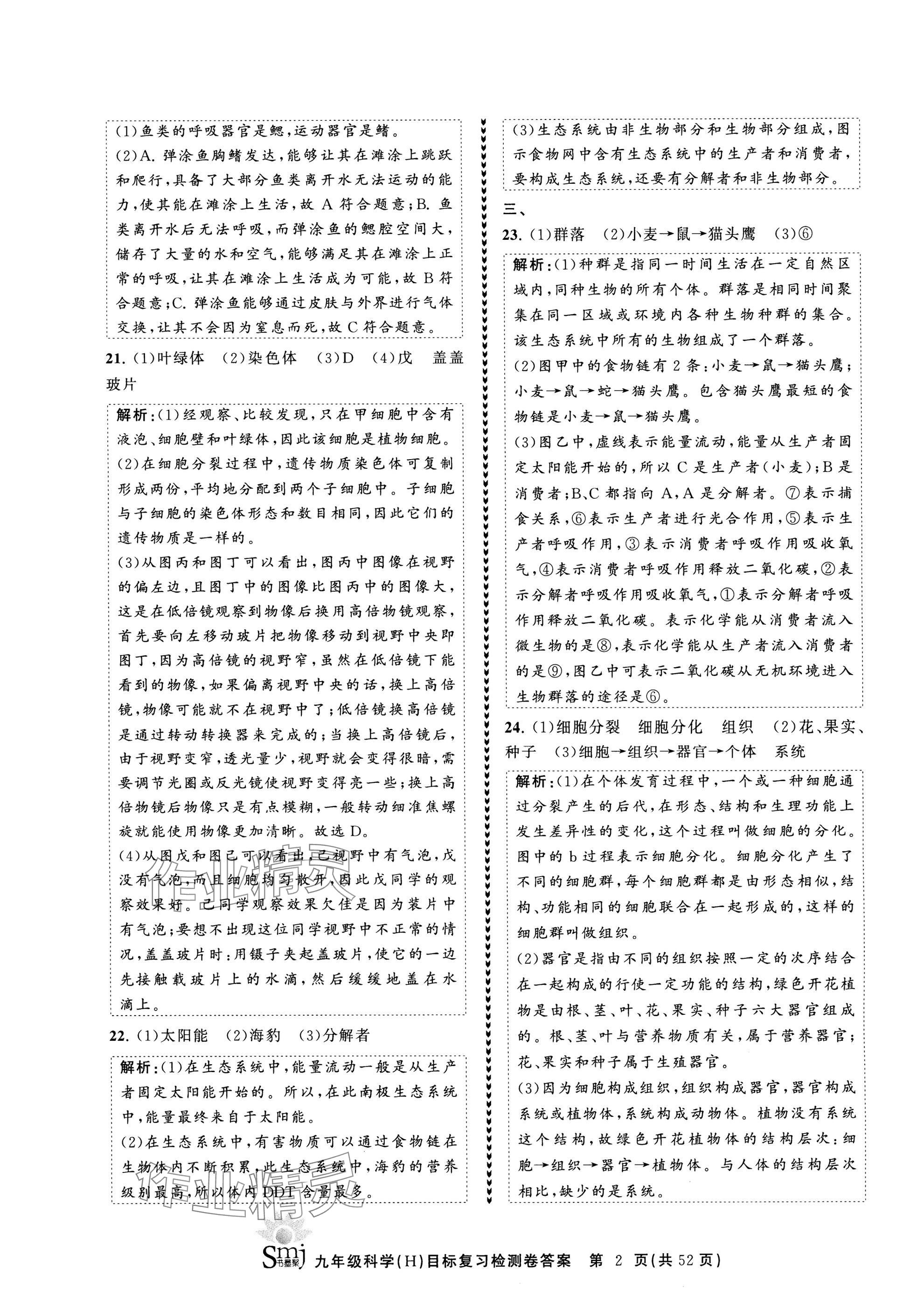 2025年目標(biāo)復(fù)習(xí)檢測(cè)卷九年級(jí)復(fù)習(xí)科學(xué) 參考答案第2頁(yè)