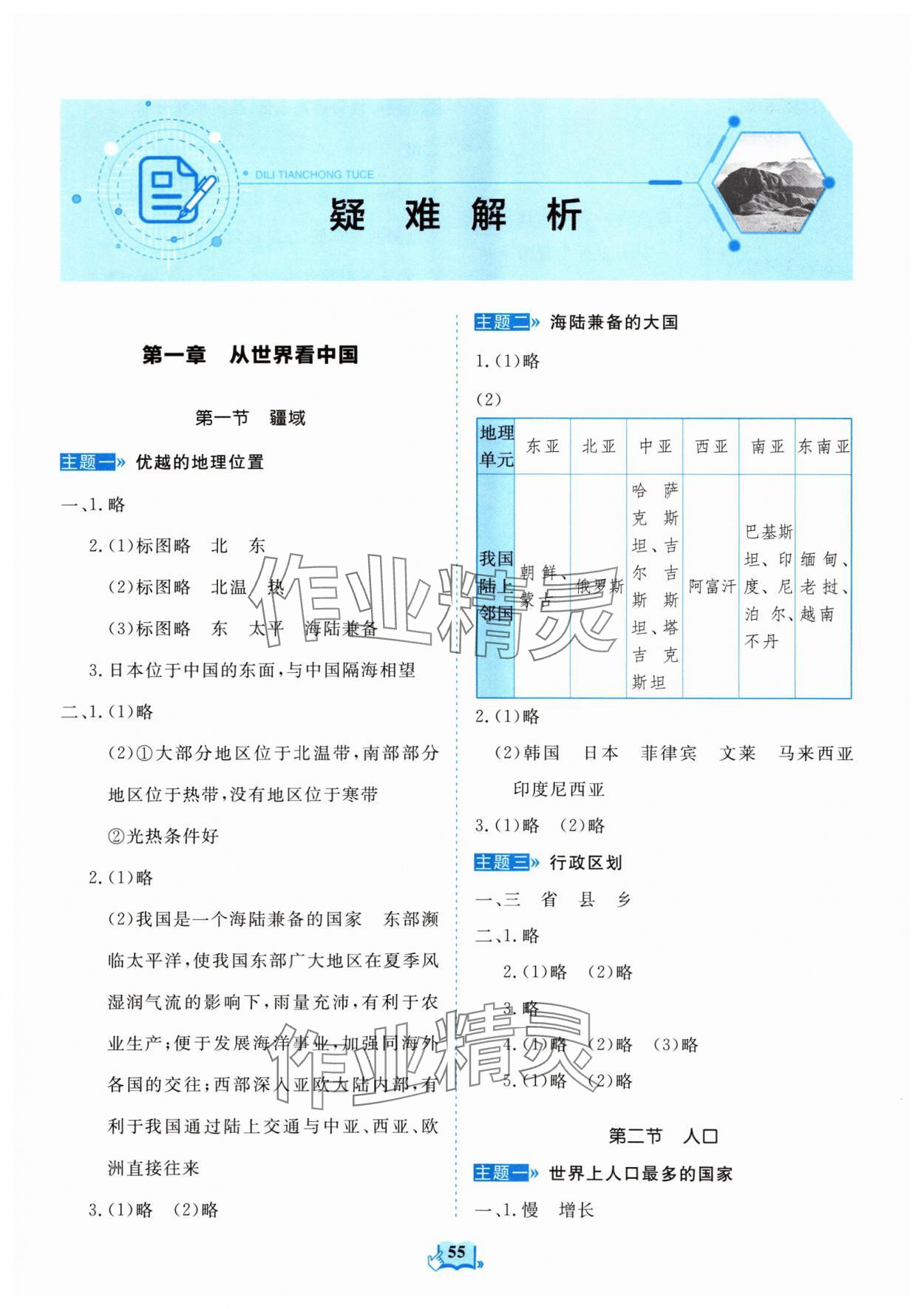 2024年填充圖冊山東科學技術出版社七年級地理上冊魯教版54制 參考答案第1頁