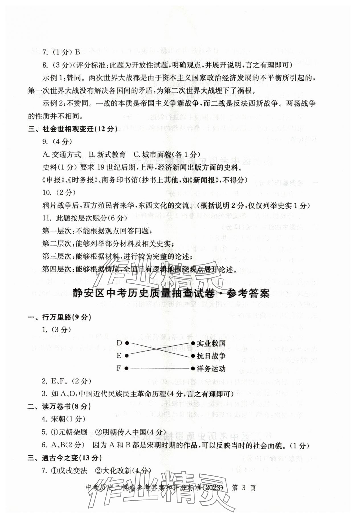 2021年~2023年走向成功歷史二模&nbsp;參考答案第3頁(yè)