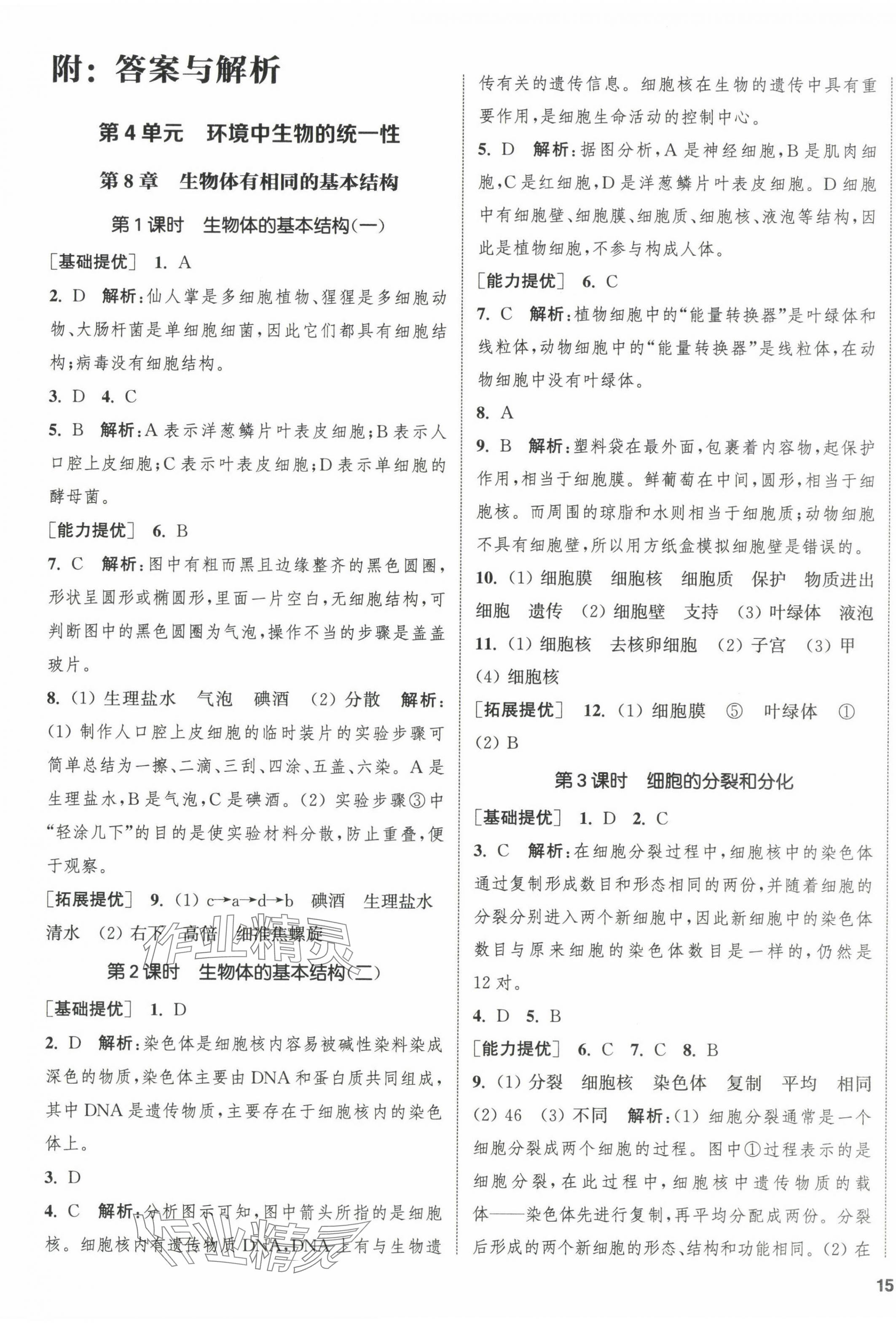 2024年金鑰匙提優(yōu)訓練課課練七年級生物下冊蘇科版徐州專版 第1頁