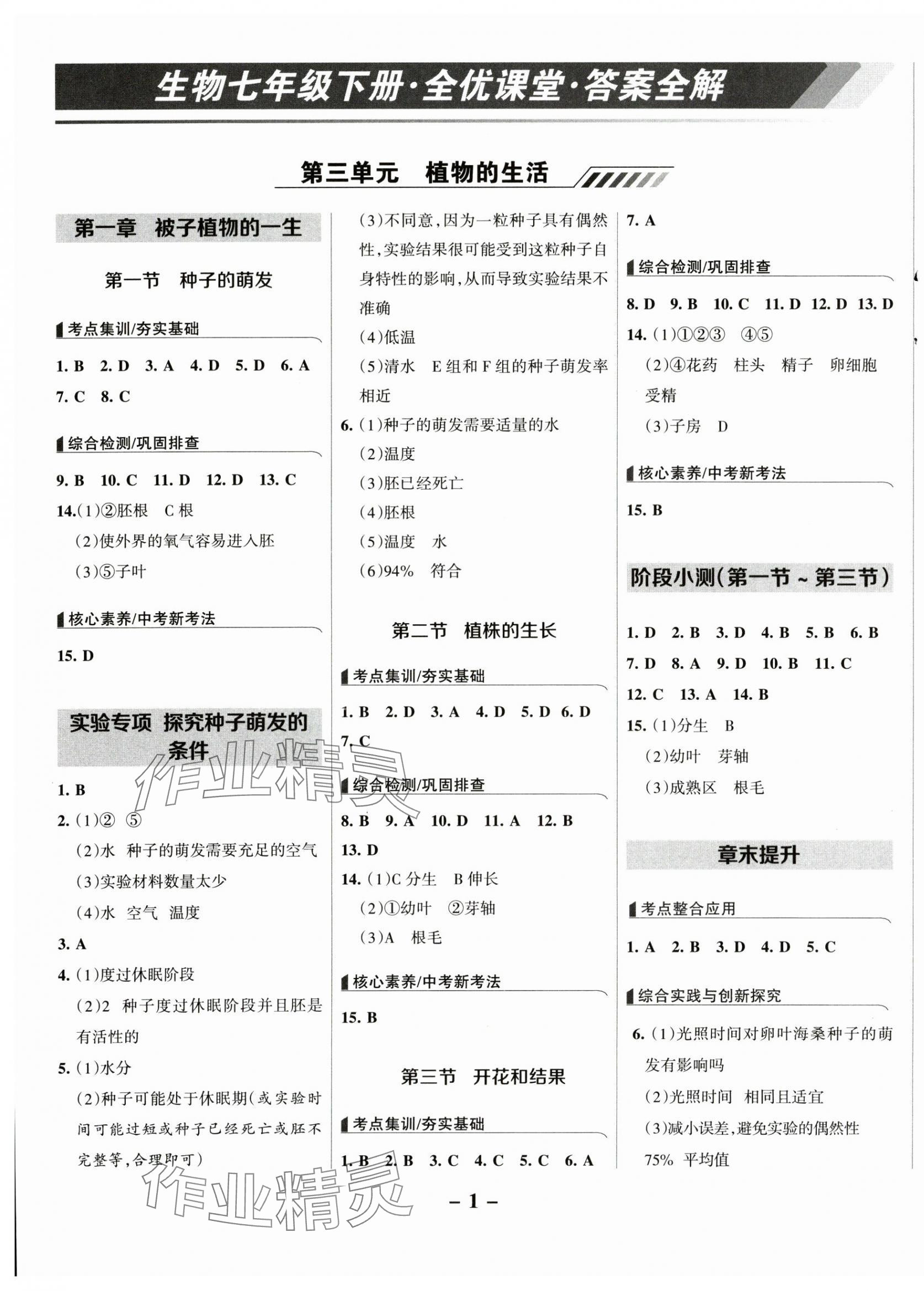2025年全優(yōu)課堂七年級(jí)生物下冊(cè)人教版 第1頁