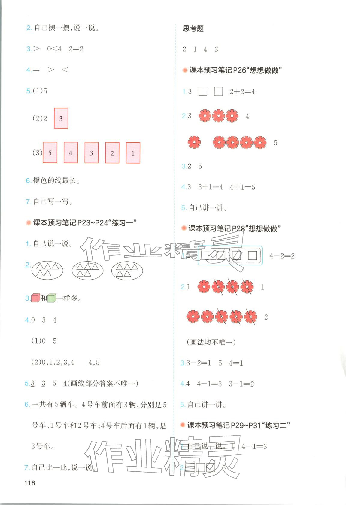 2025年课本预习笔记一年级数学上册苏教版&nbsp;第2页