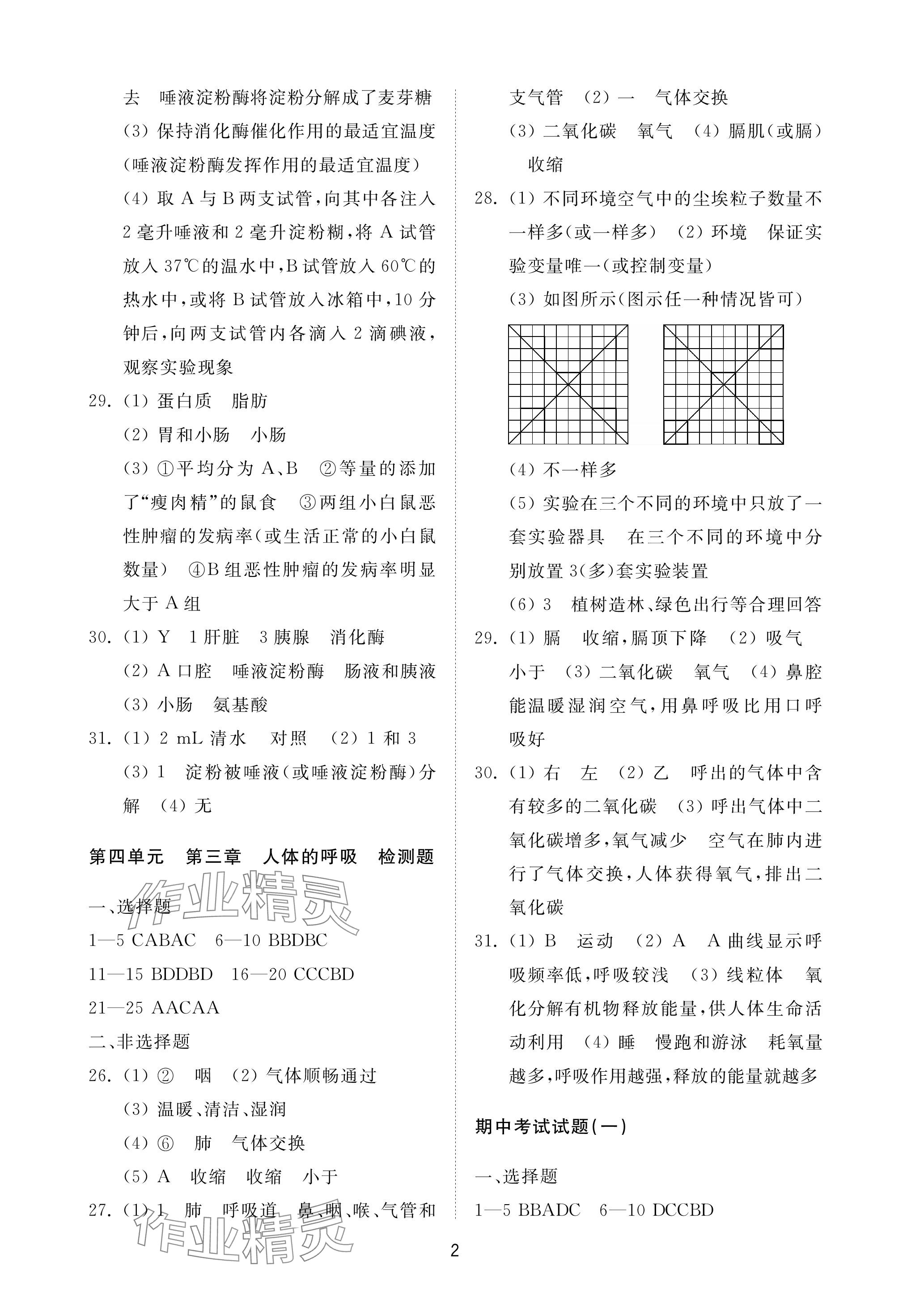 2023年同步練習(xí)冊(cè)配套檢測(cè)卷七年級(jí)生物上冊(cè)魯科版五四制 參考答案第2頁