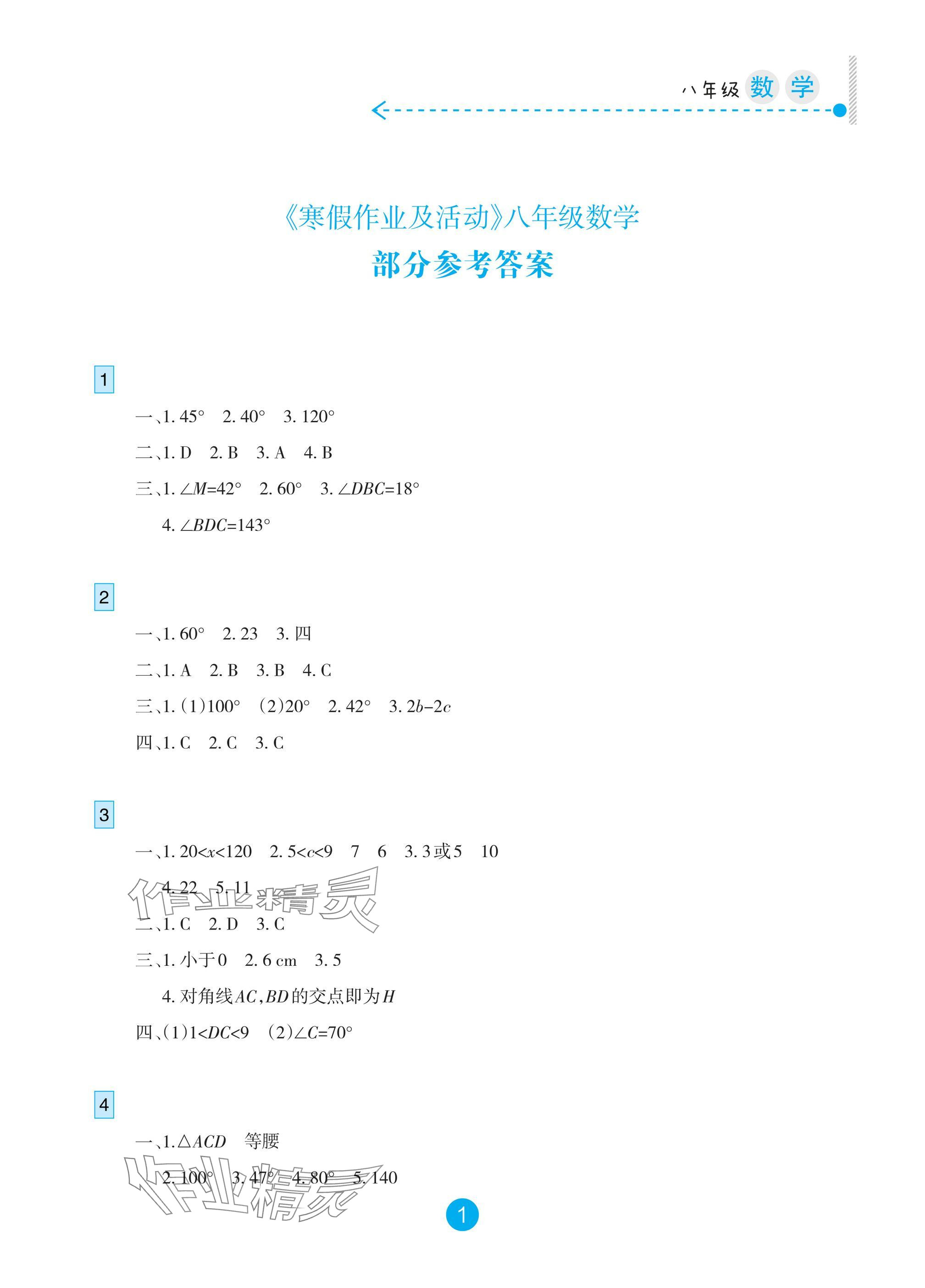 2025年寒假作业及活动八年级数学 参考答案第1页