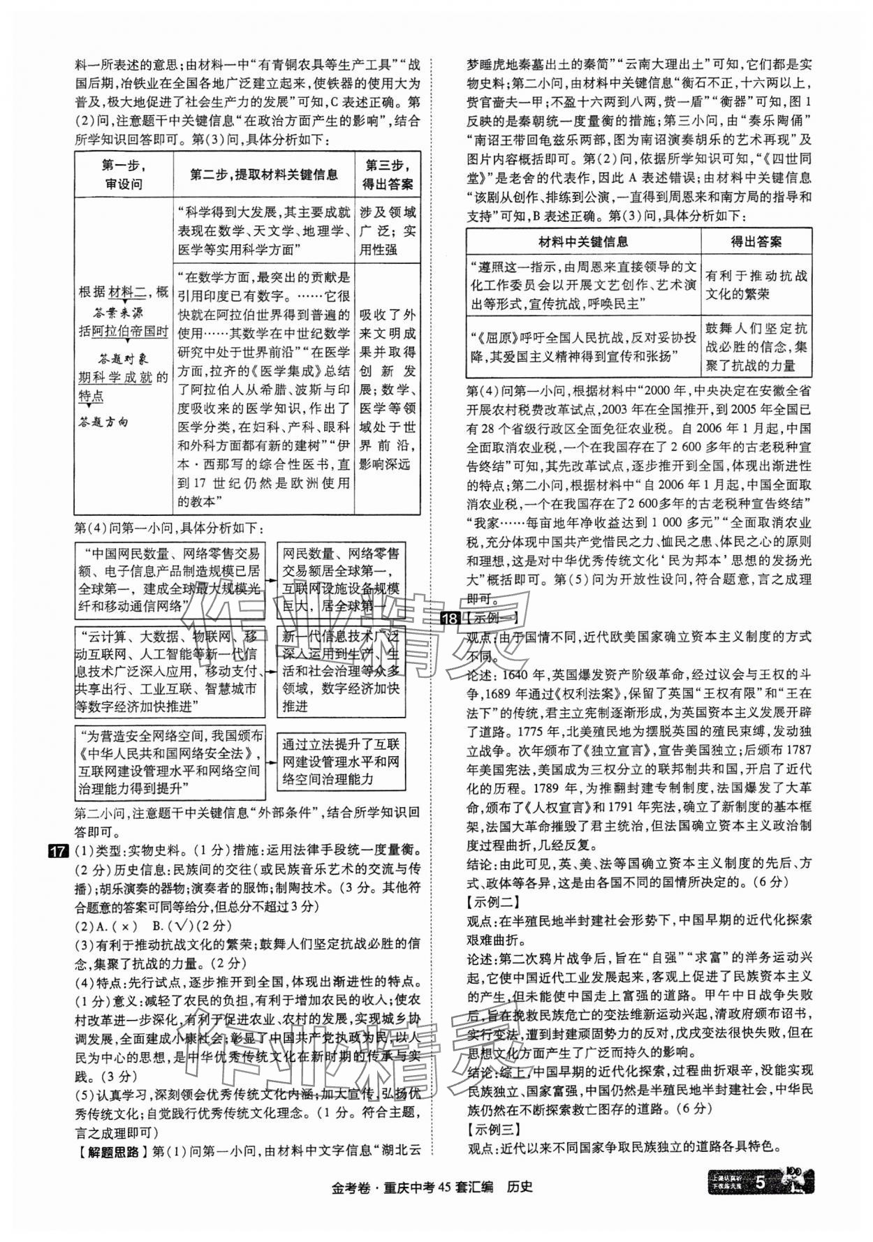 2025年金考卷中考45套匯編歷史重慶專版 參考答案第5頁