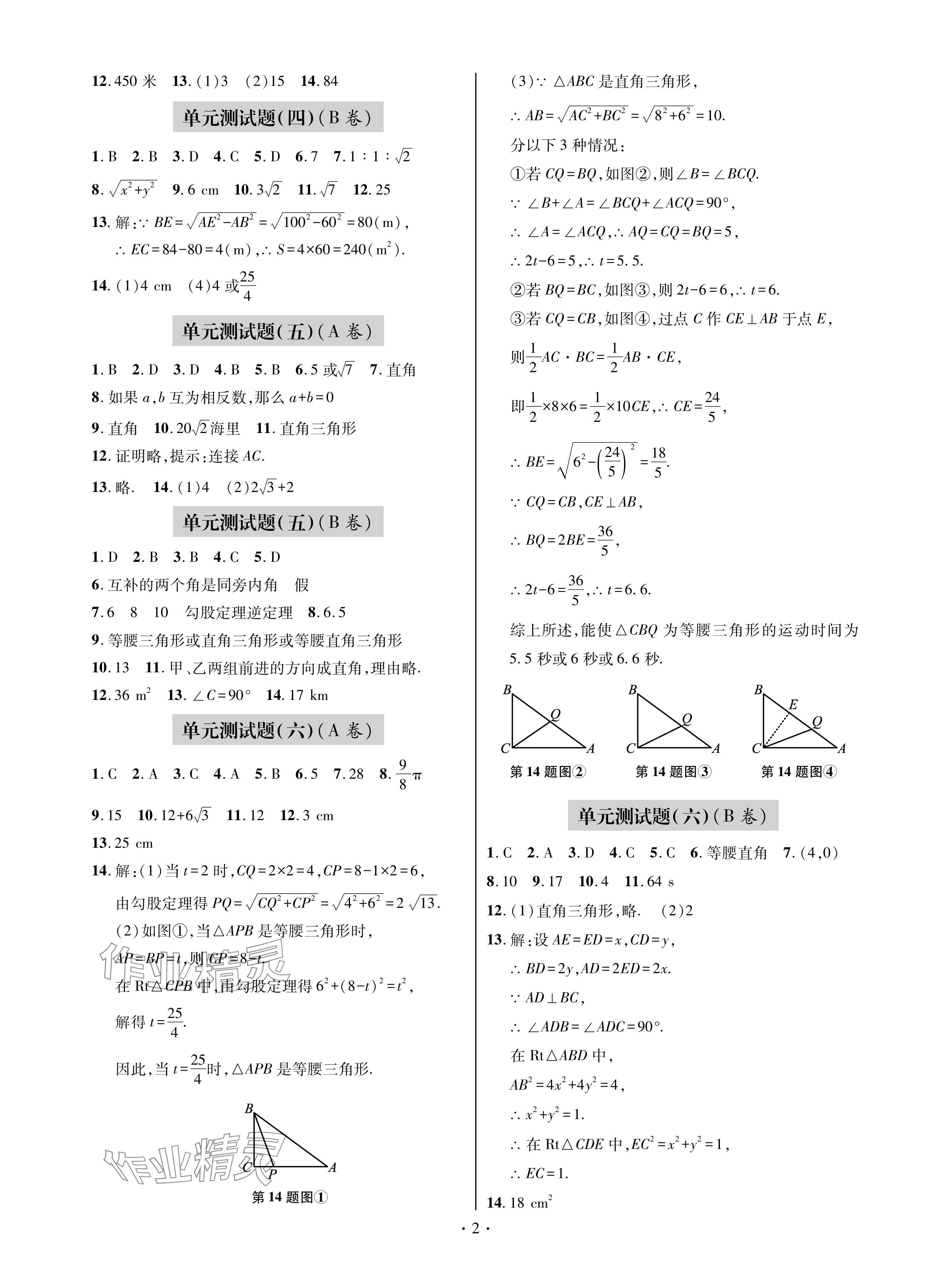 2024年单元自测试卷青岛出版社八年级数学下册人教版 参考答案第2页