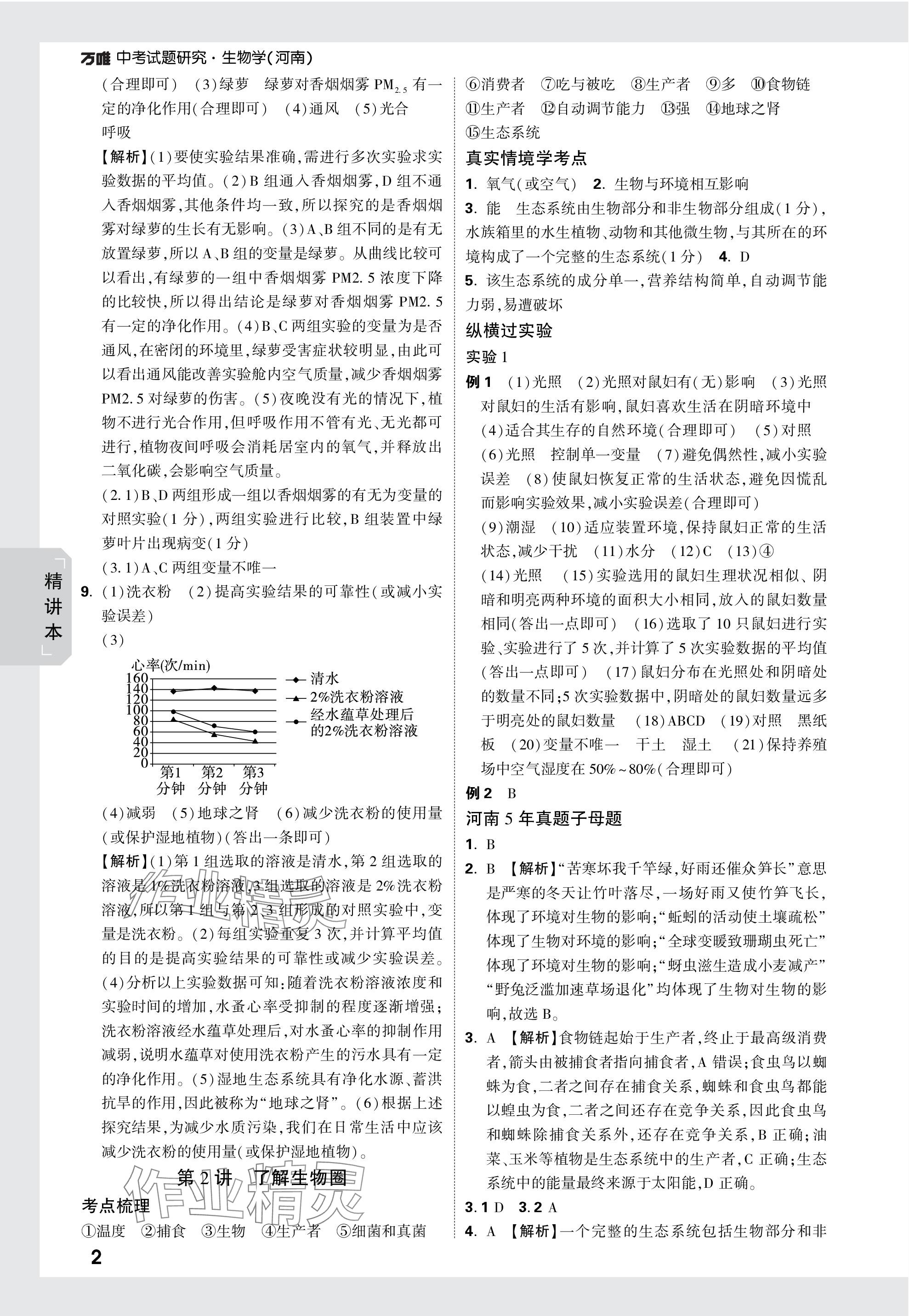 2024年万唯中考试题研究生物河南专版 参考答案第2页