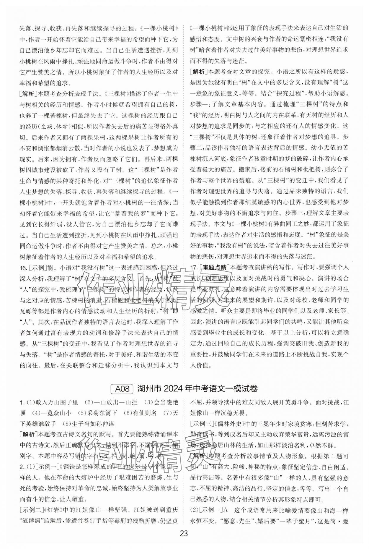 2025年春雨教育考必勝浙江省中考試卷精選語文 參考答案第23頁