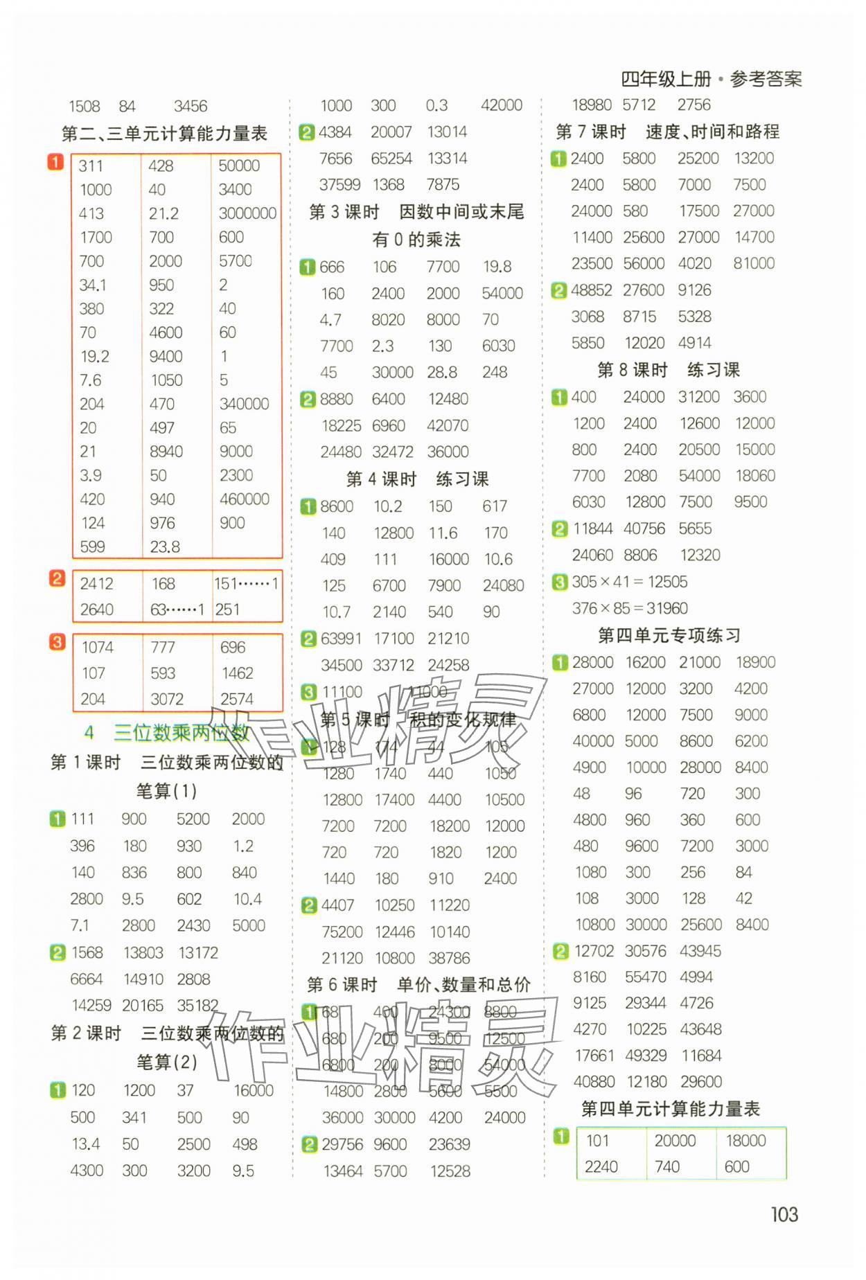 2024年七彩課堂計(jì)算天天練四年級(jí)數(shù)學(xué)上冊(cè)人教版 參考答案第3頁(yè)