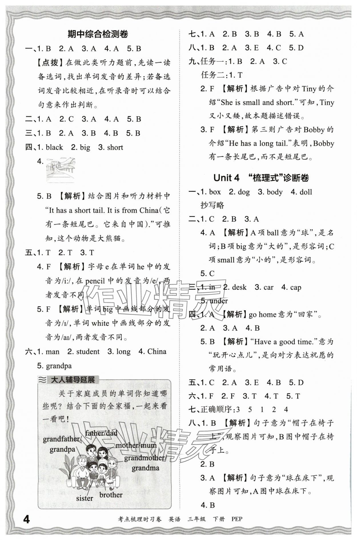 2024年王朝霞考点梳理时习卷三年级英语下册人教版 参考答案第4页