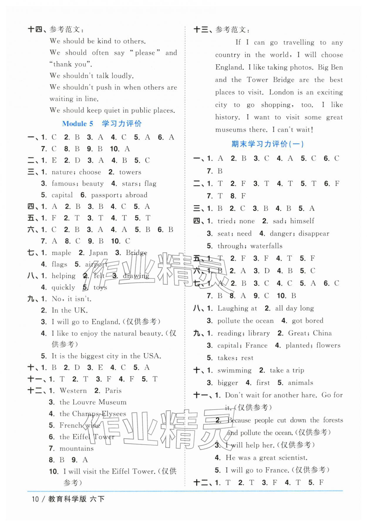 2026年阳光同学课时优化作业六年级英语下册教科版广州专版&nbsp;第10页