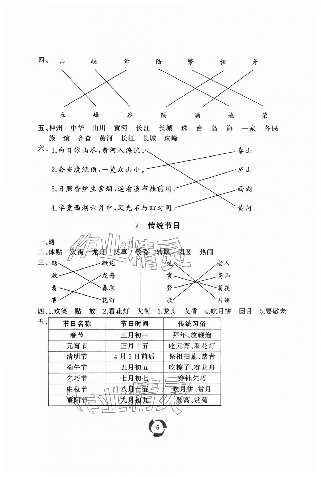 2024年同步練習(xí)冊(cè)山東友誼出版社二年級(jí)語文下冊(cè)人教版 參考答案第6頁