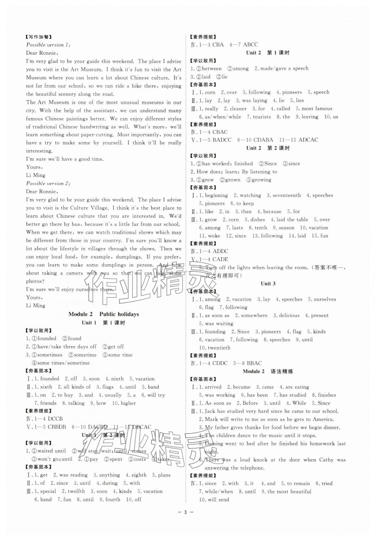 2025年全效学习阶段发展评价九年级英语全一册外研版 参考答案第2页