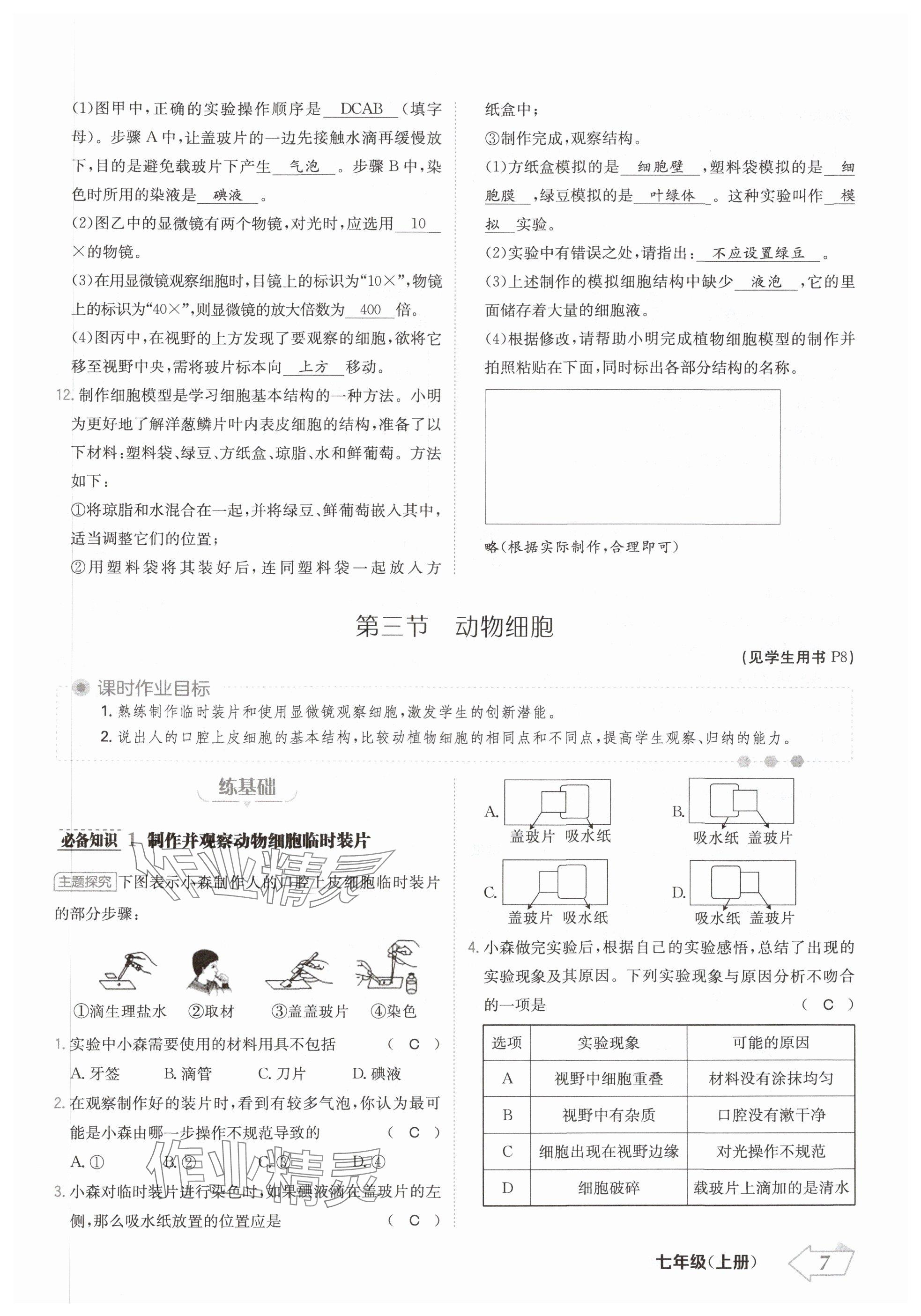 2024年金牌學(xué)練測七年級生物上冊人教版 參考答案第7頁