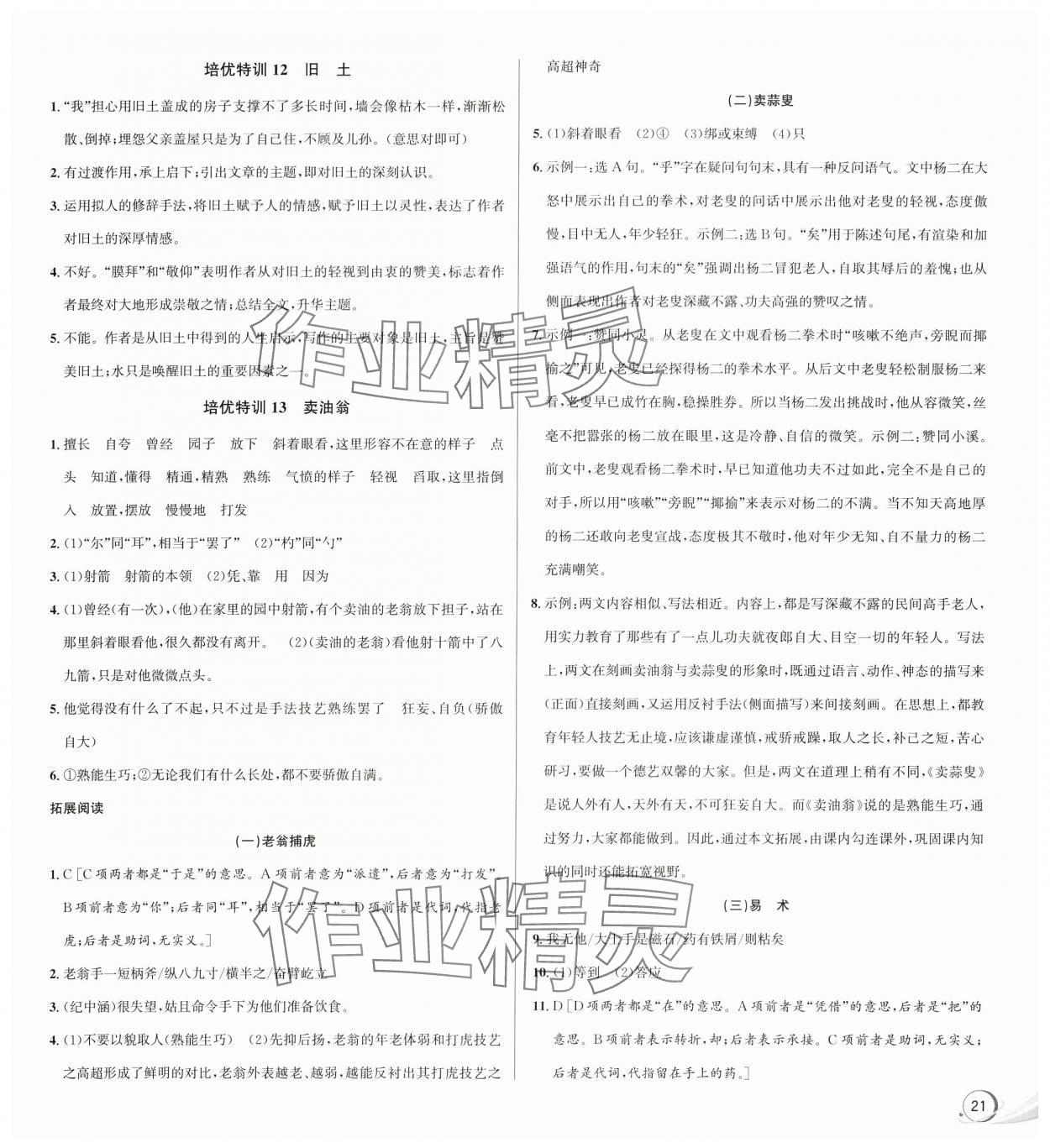 2024年优加攻略七年级语文下册人教版 参考答案第5页