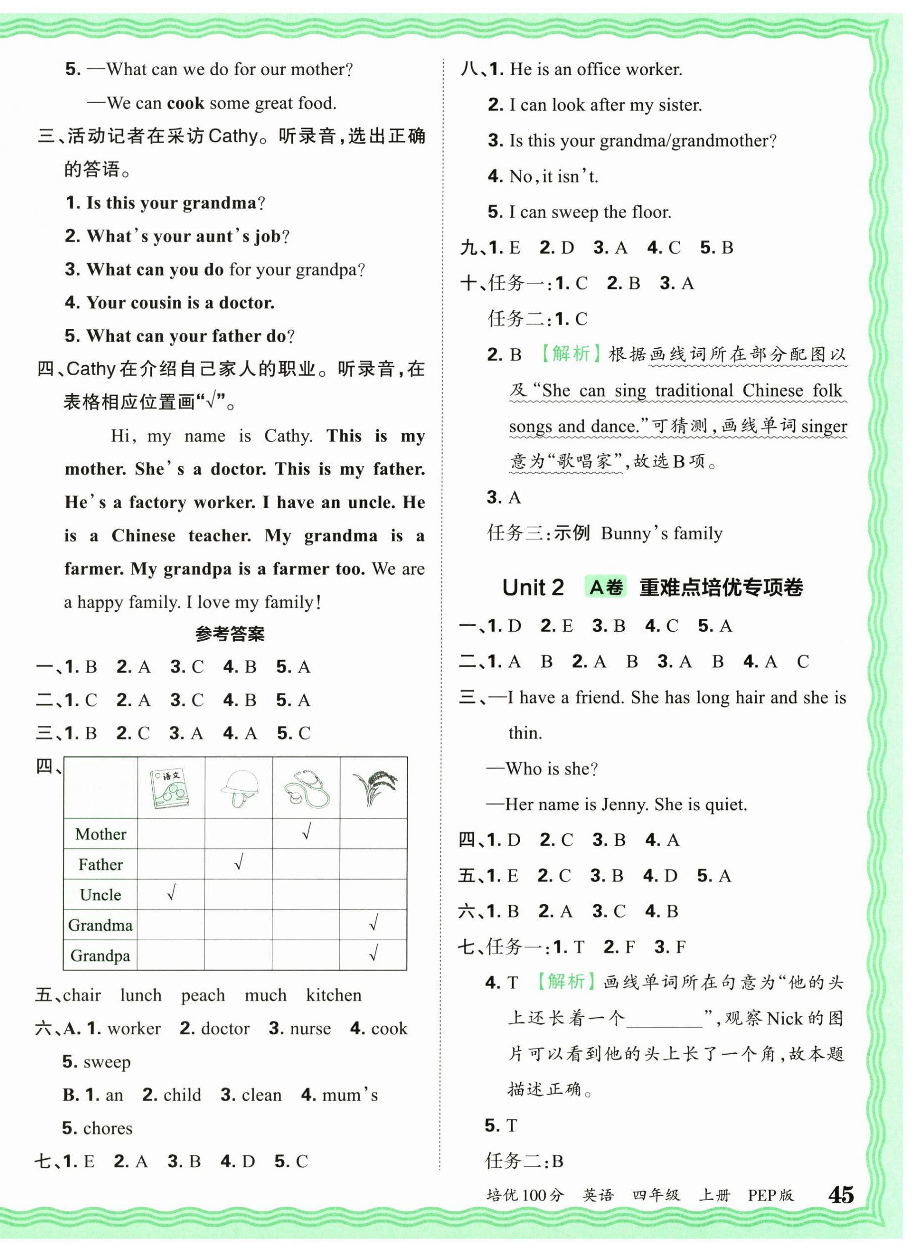 2026年王朝霞培优100分四年级英语上册人教版&nbsp;参考答案第2页