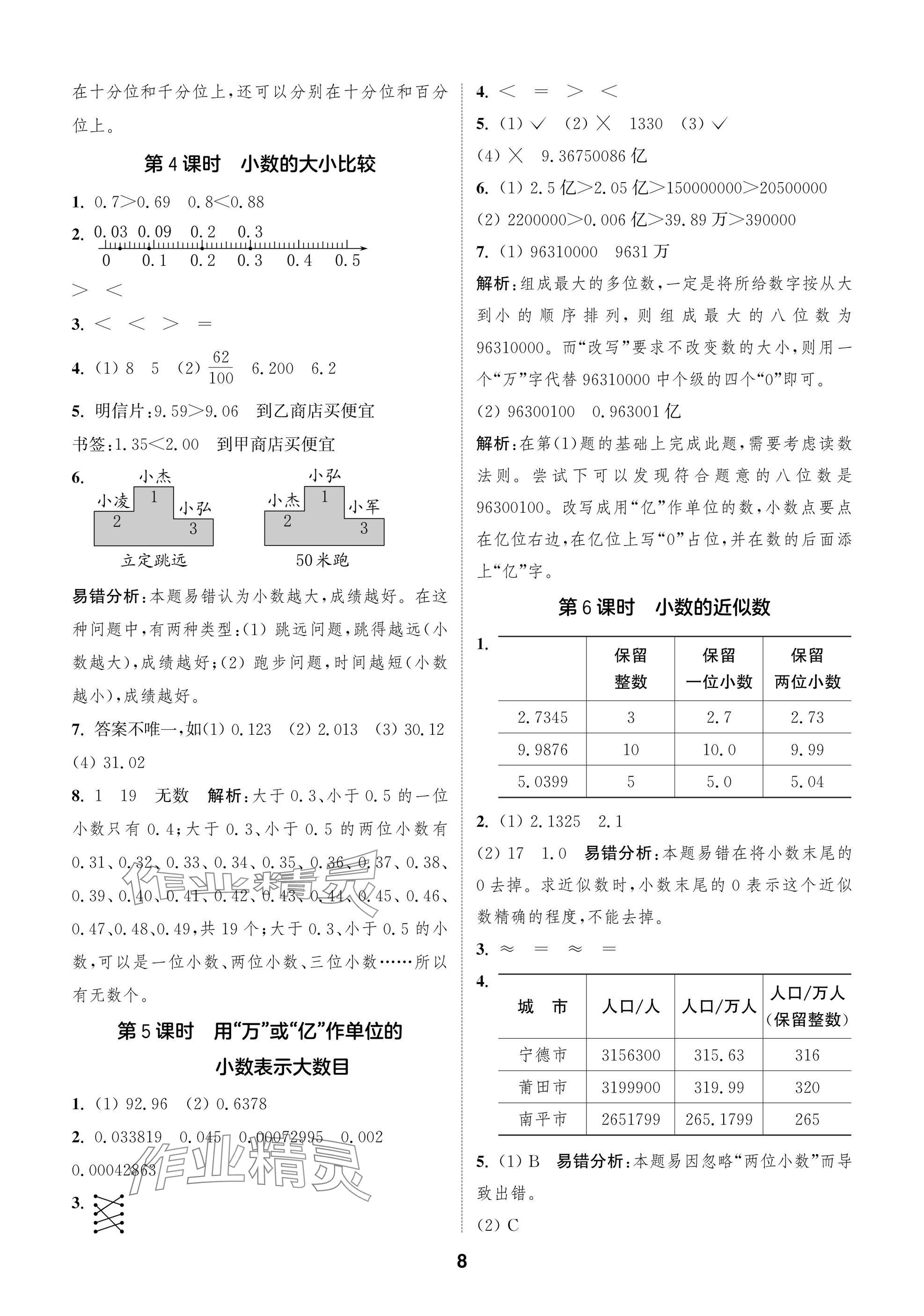 2025年课时作业本闯关练五年级数学上册苏教版&nbsp;参考答案第8页