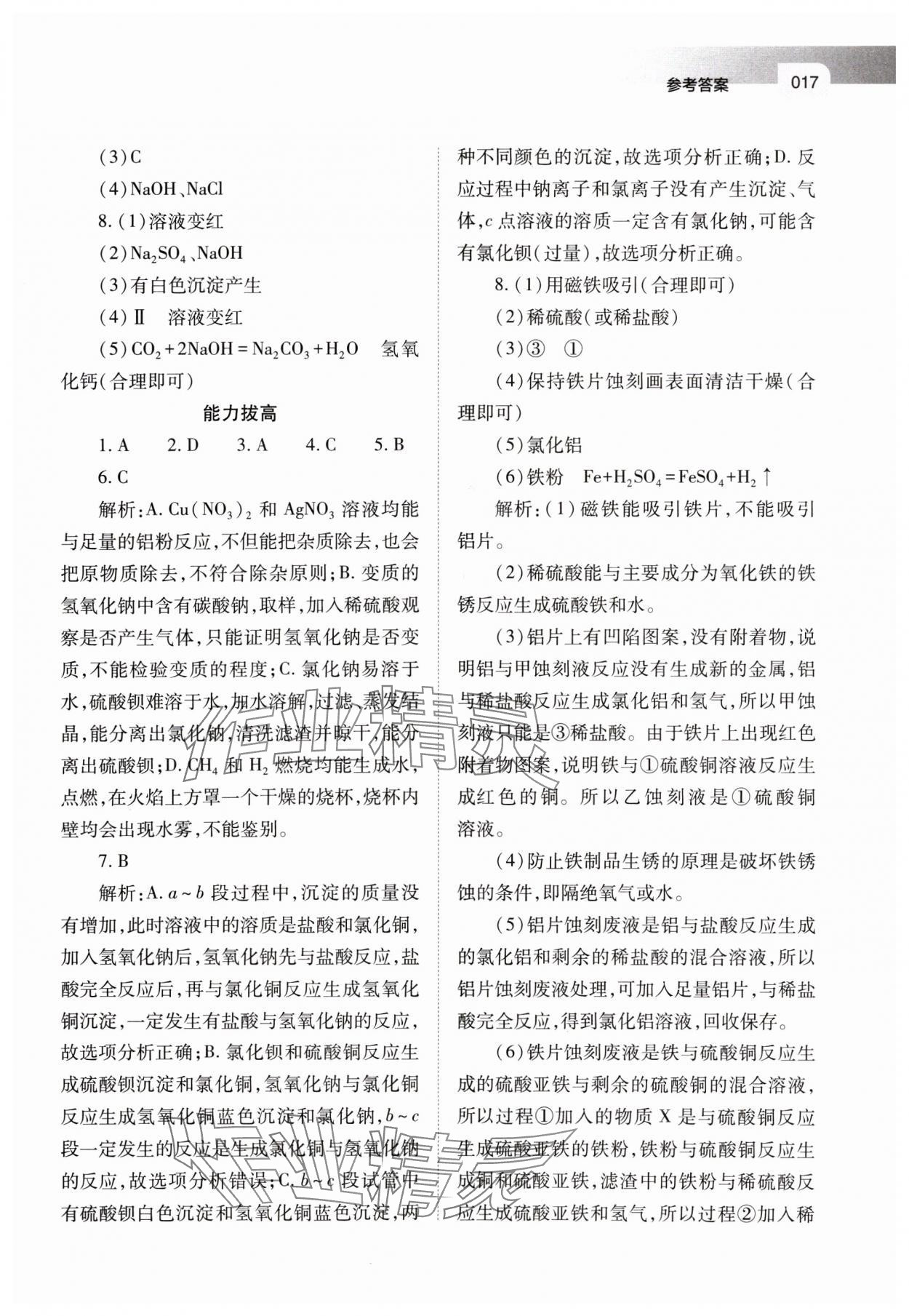 2025年山西省中考指导化学 参考答案第17页