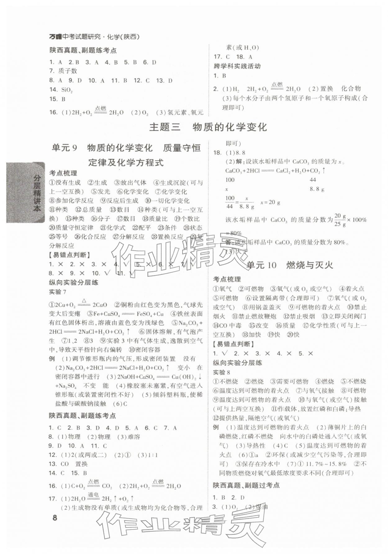 2026年萬唯中考試題研究化學(xué)陜西專版&nbsp;參考答案第8頁