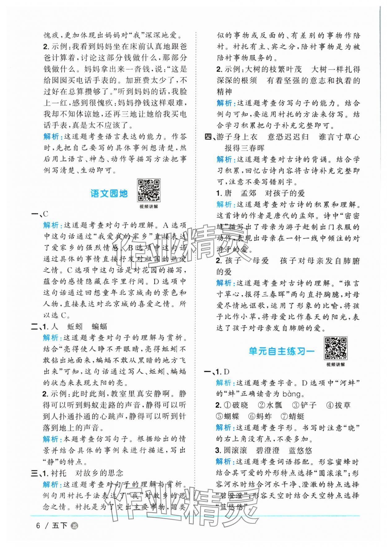 2025年陽光同學課時優化作業五年級語文下冊人教版江蘇專版 第6頁