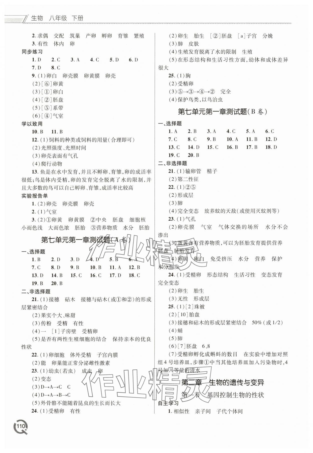 2025年同步练习册青岛出版社八年级生物下册人教版 第2页