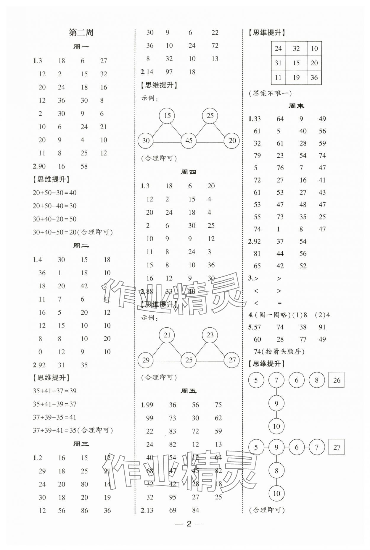 2025年学霸计算达人二年级数学下册人教版 第2页