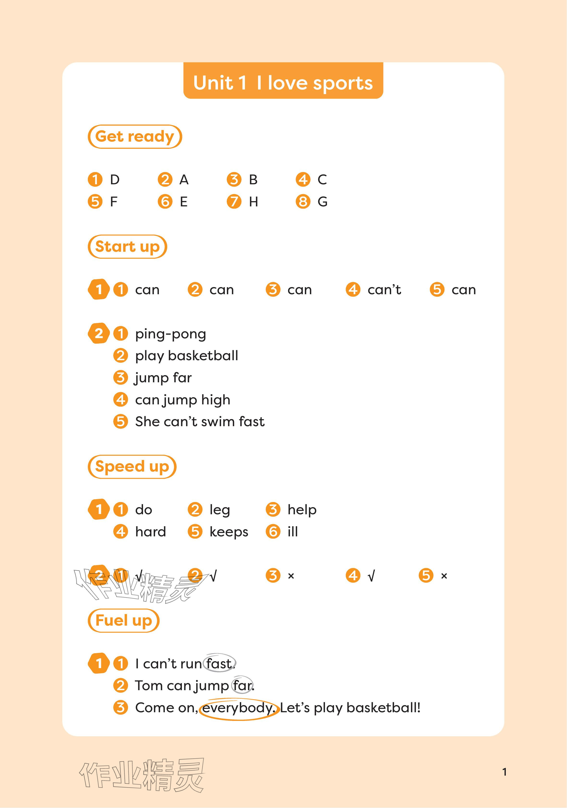 2025年同步练习册外语教学与研究出版社四年级英语上册外研版 参考答案第1页