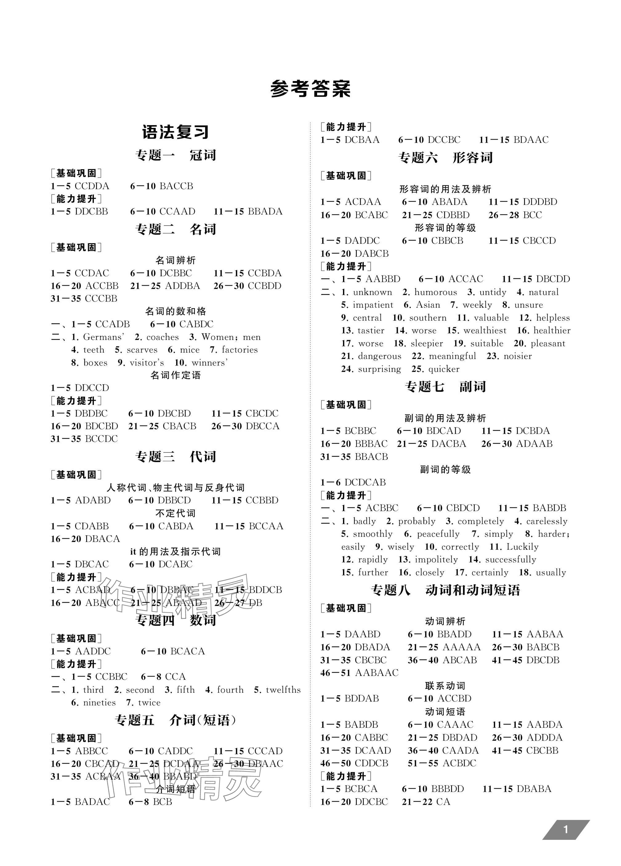 2025年創新優化中考總復習英語 參考答案第1頁