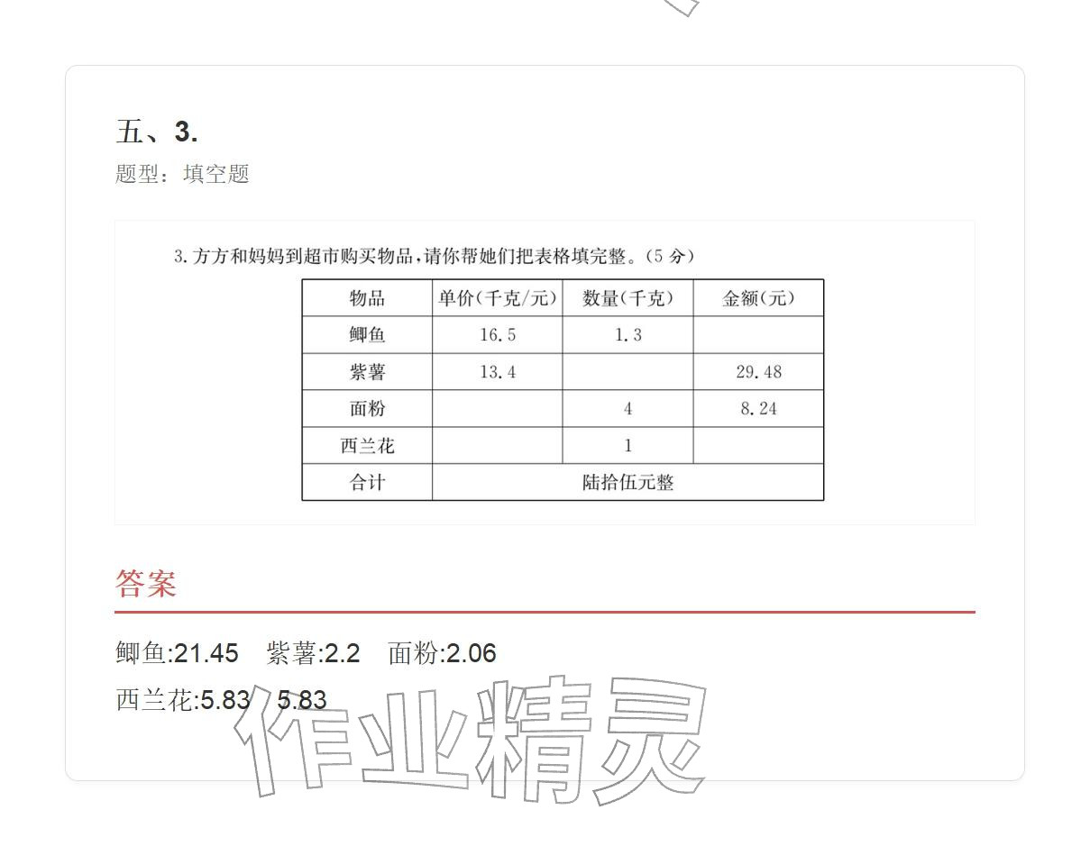 2025年学业水平评价同步检测卷五年级数学上册人教版&nbsp;参考答案第81页
