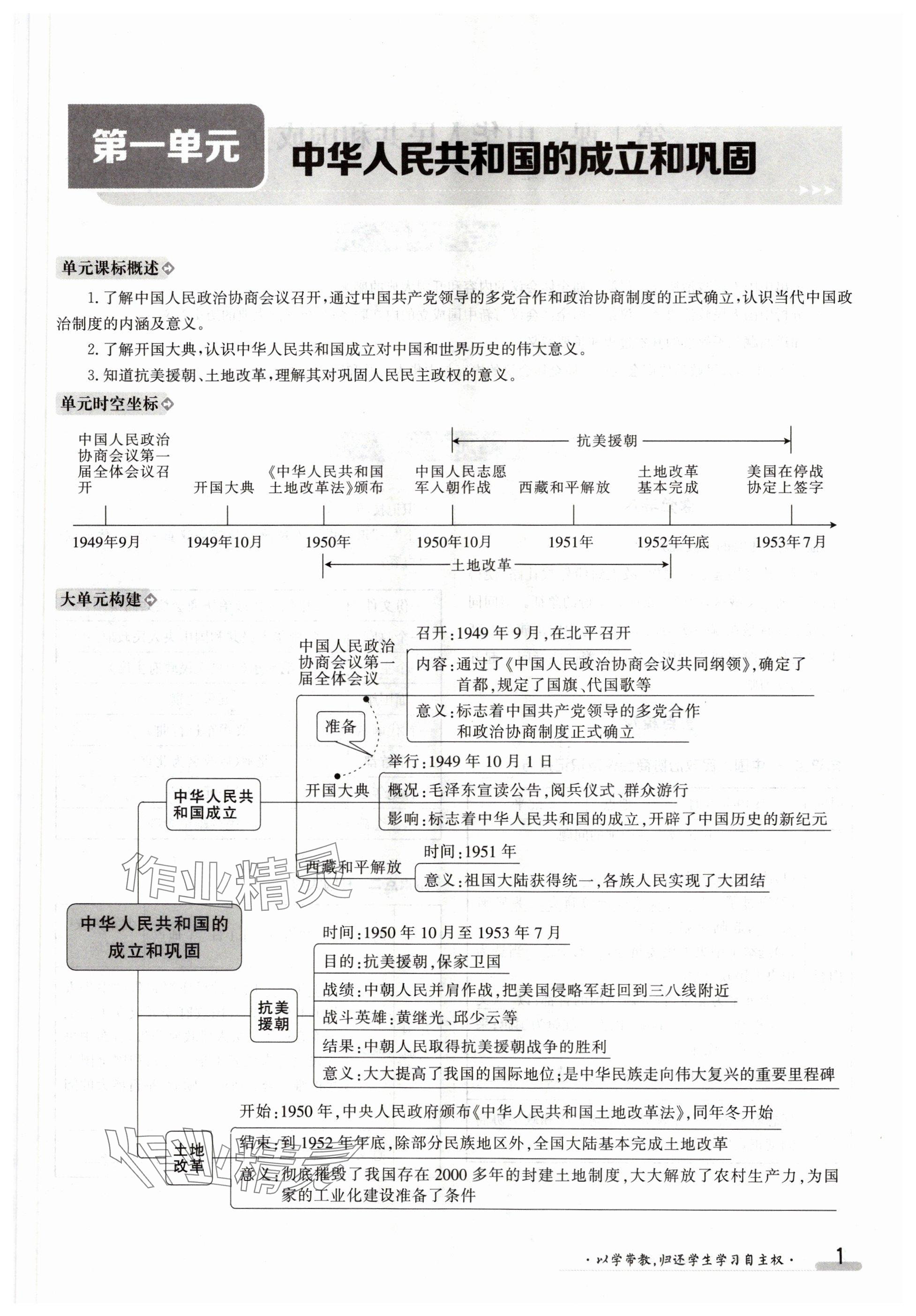 2024年金太阳导学案八年级历史下册人教版 参考答案第1页