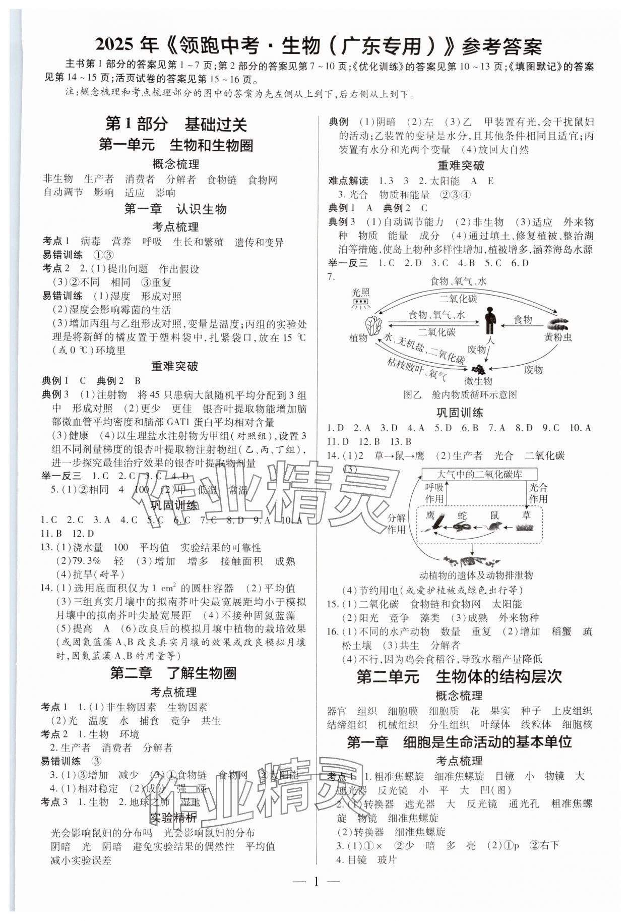 2025年領(lǐng)跑中考生物廣東專版 第1頁