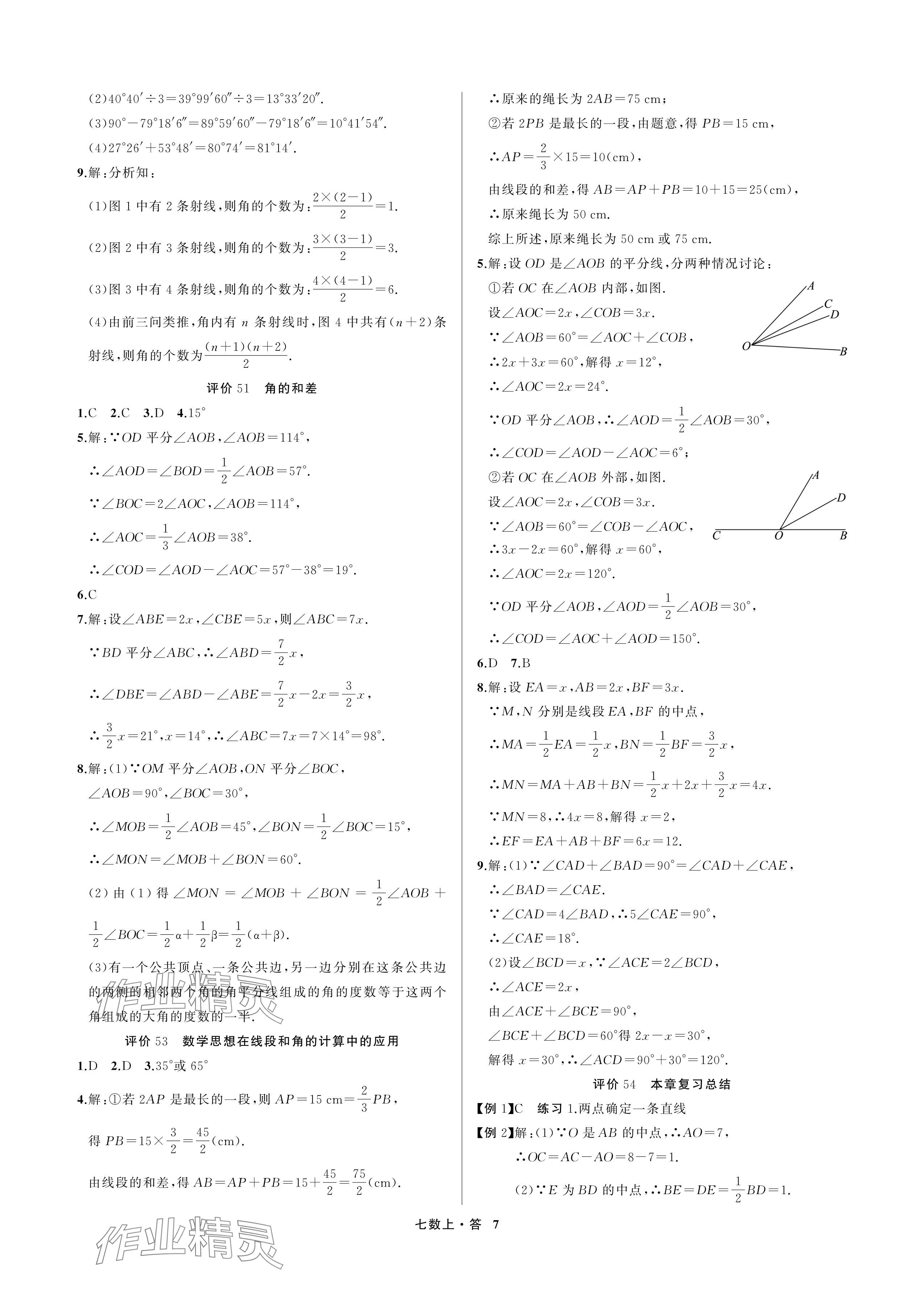 2024年名師面對面學科素養評價七年級數學上冊浙教版 參考答案第7頁