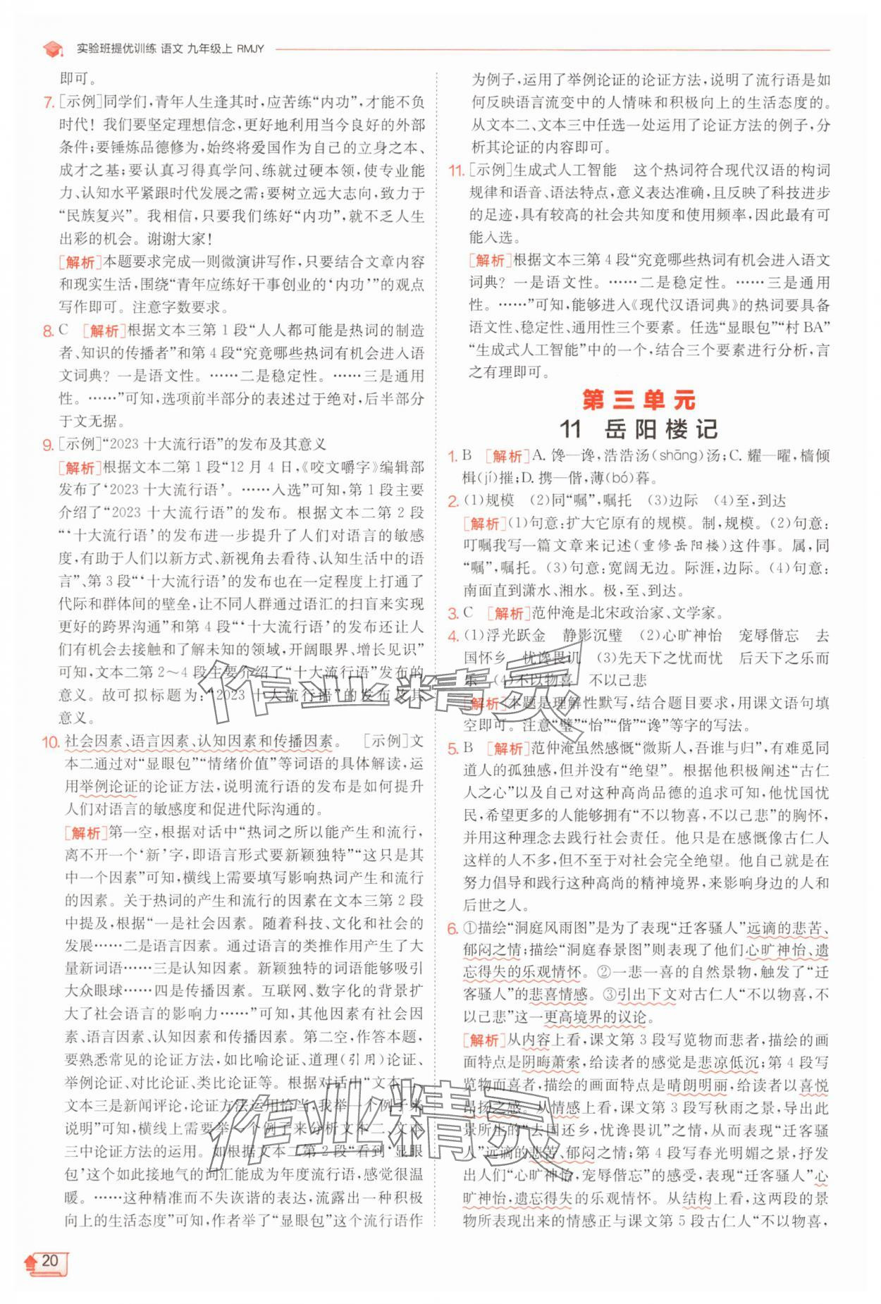 2025年實(shí)驗(yàn)班提優(yōu)訓(xùn)練九年級(jí)語(yǔ)文上冊(cè)人教版 第20頁(yè)