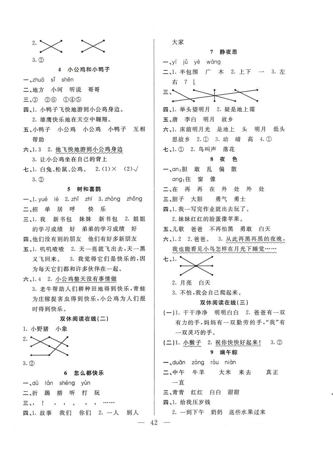 2024年優(yōu)等生全優(yōu)計劃一年級語文下冊人教版 參考答案第2頁