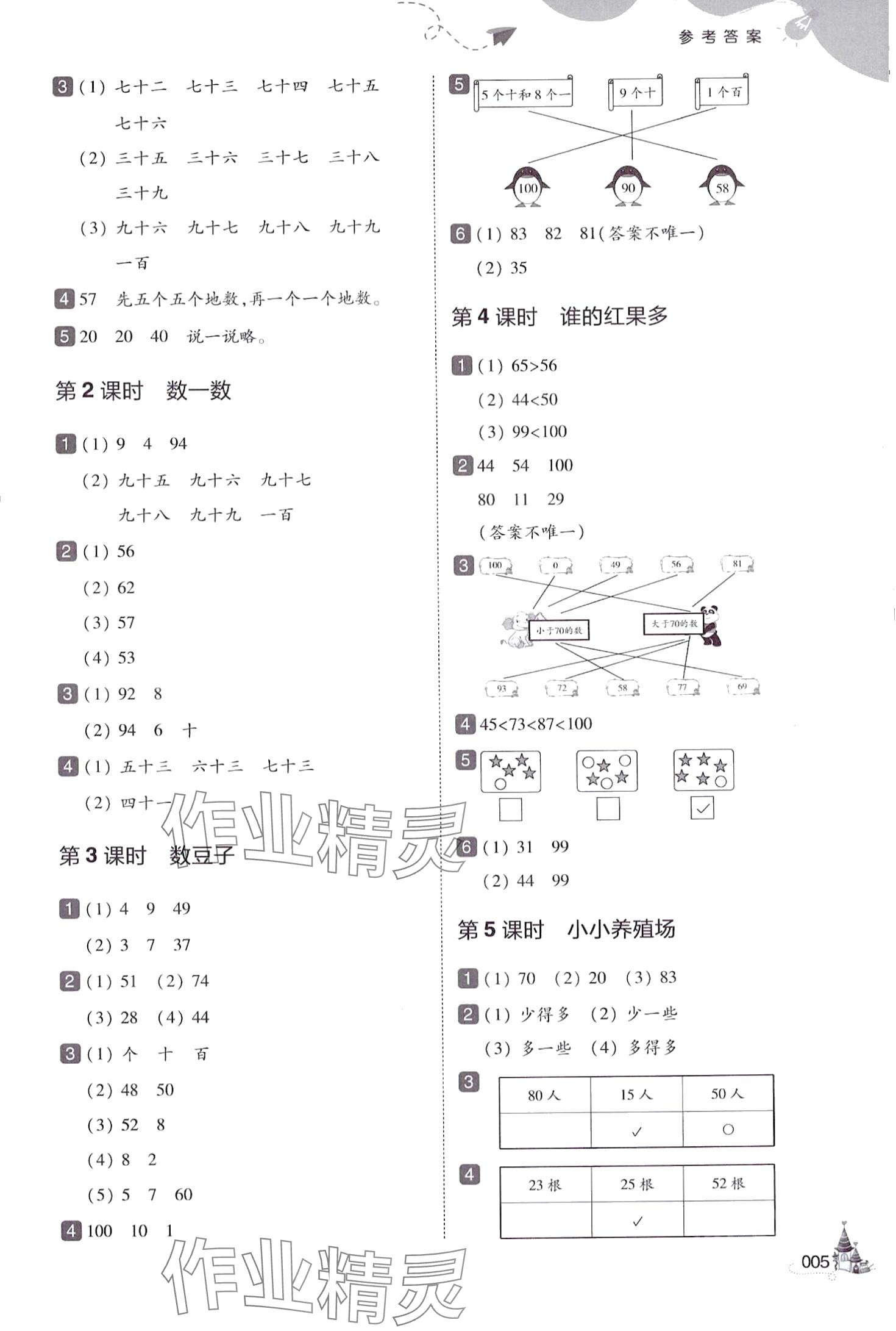 2024年北大綠卡一年級數(shù)學(xué)下冊北師大版深圳專版 參考答案第5頁