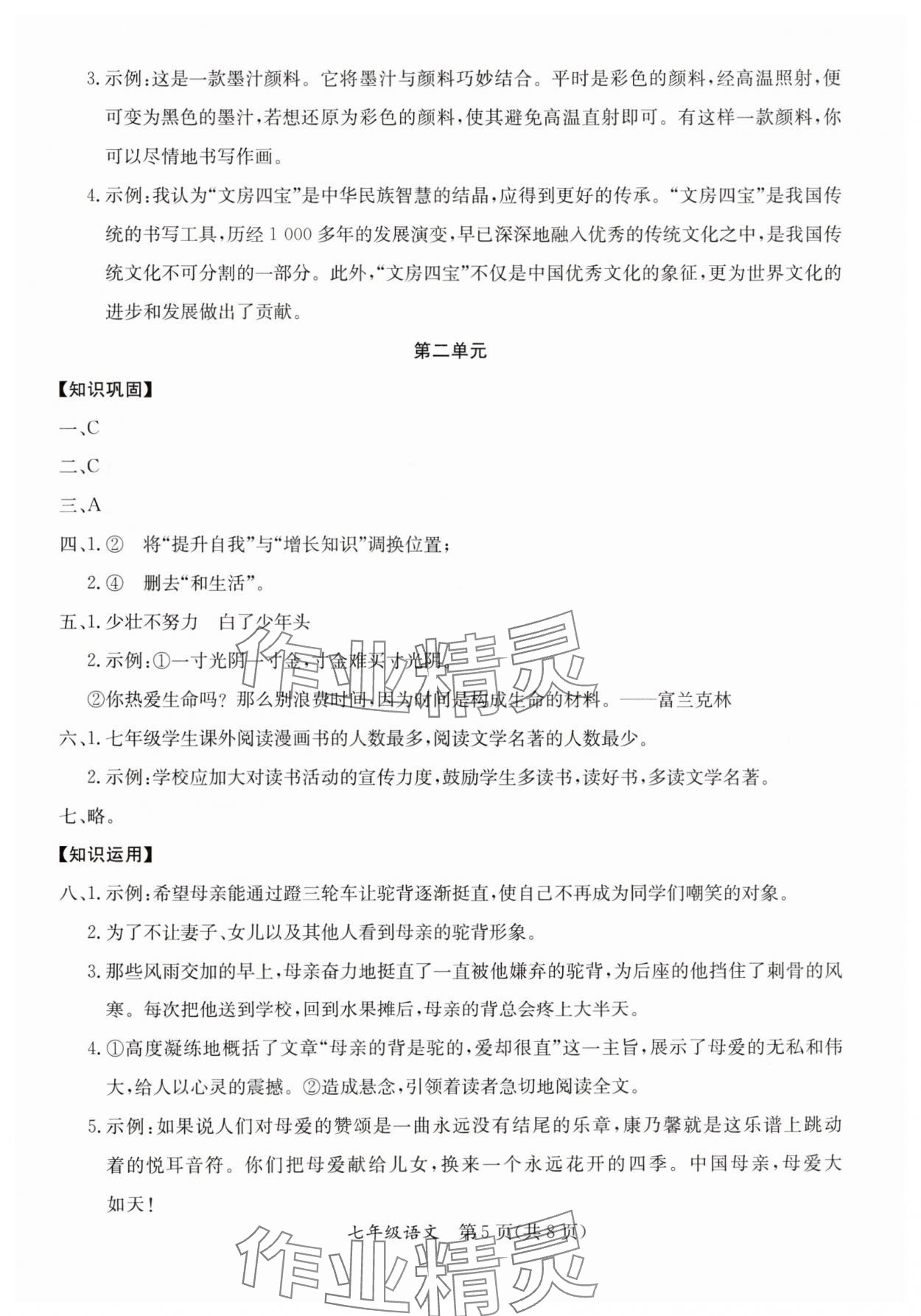 2024年暑假作业延边教育出版社七年级合订本A版河南专版 参考答案第5页