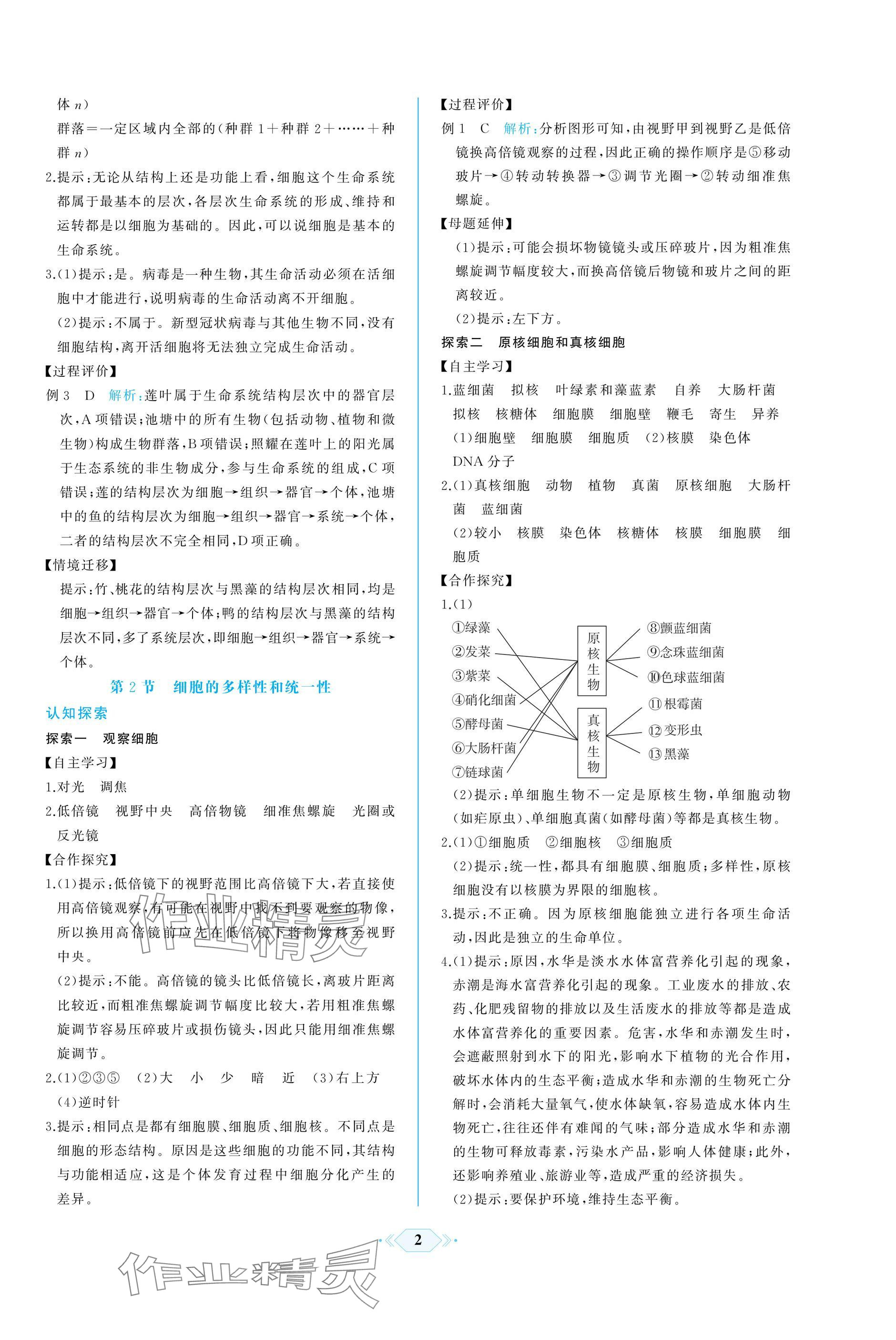 2024年同步解析與測(cè)評(píng)課時(shí)練人民教育出版社高中生物必修1人教版增強(qiáng)版 參考答案第2頁(yè)