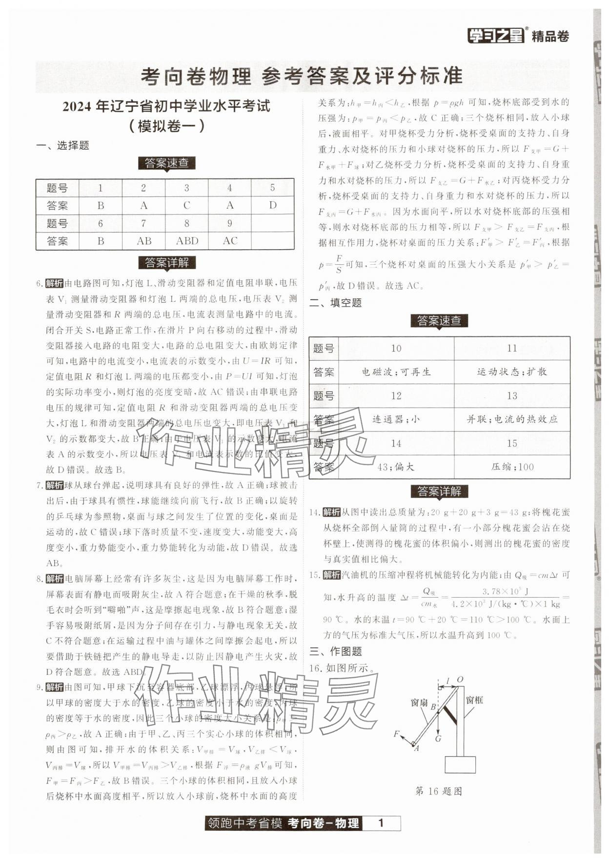 2024年領(lǐng)跑中考省模考向卷物理遼寧專版 第1頁