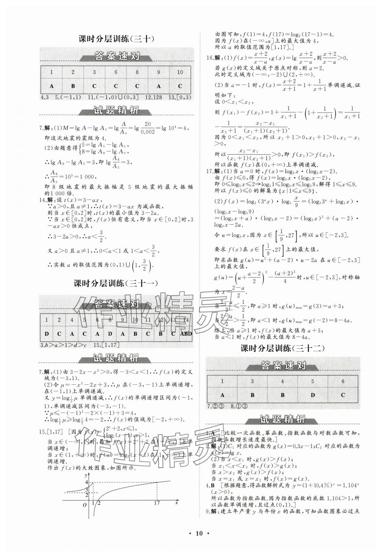 2023年高中同步練習(xí)冊分層檢測卷數(shù)學(xué)必修第一冊人教版 參考答案第10頁