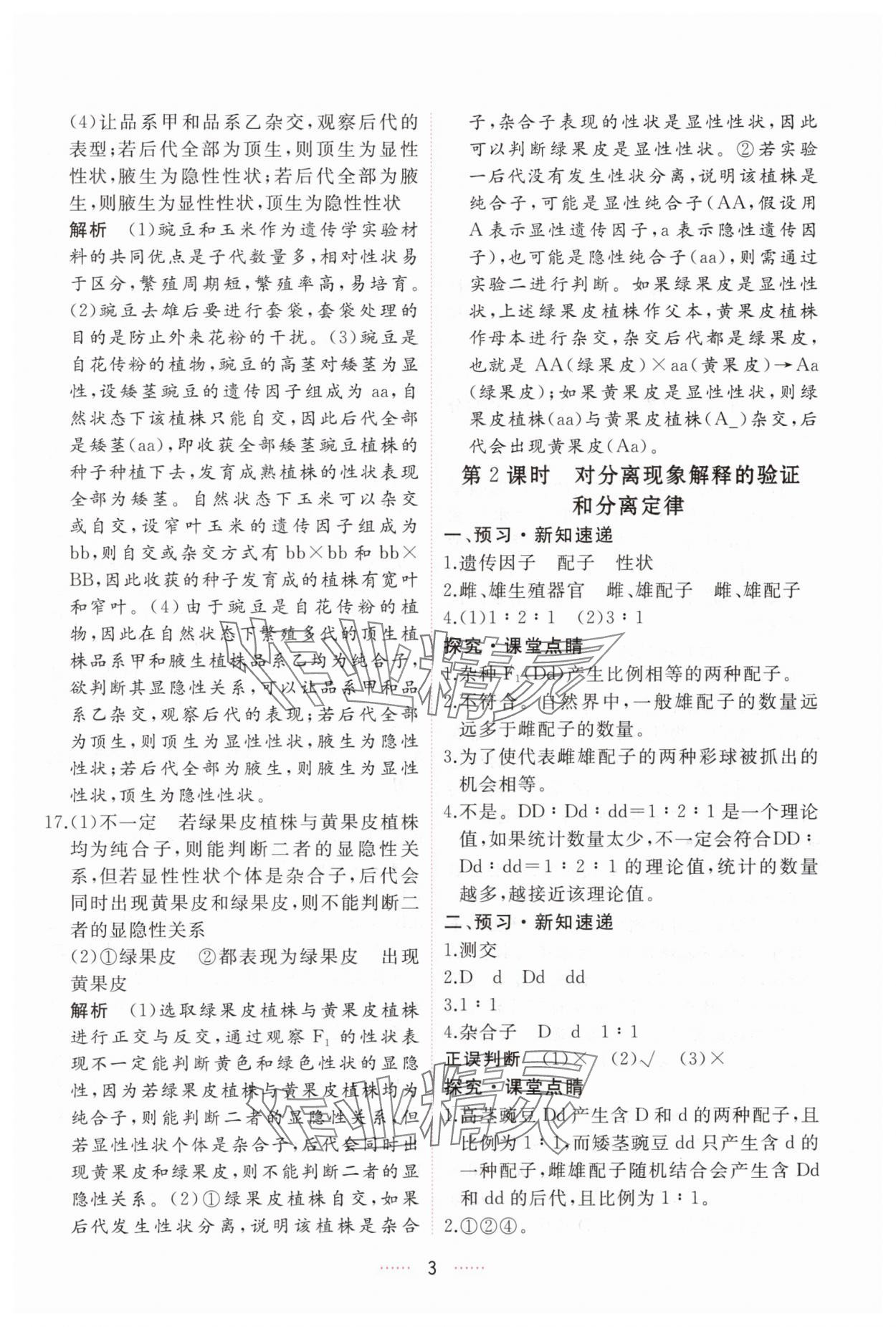 2025年三維隨堂精練高中生物必修2人教版 第3頁