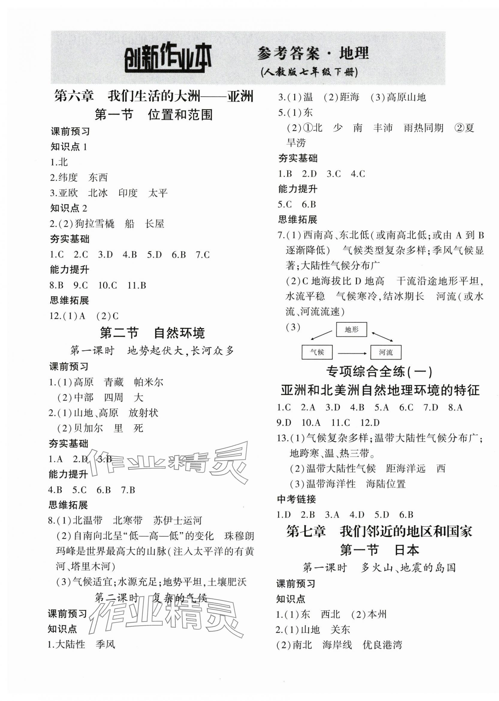 2024年創(chuàng)新課堂創(chuàng)新作業(yè)本七年級(jí)地理下冊(cè)人教版 第1頁(yè)