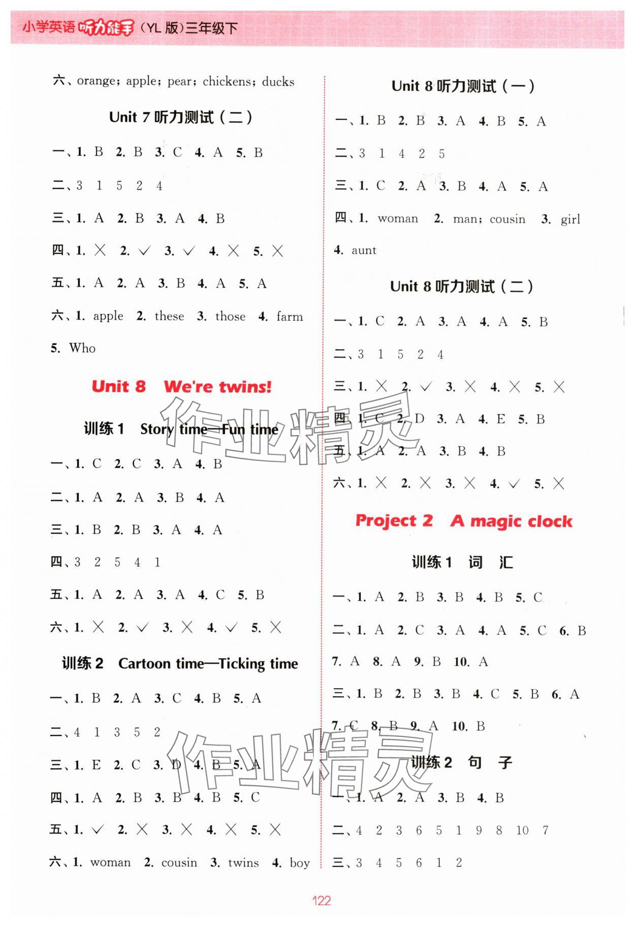 2024年通城學(xué)典小學(xué)英語聽力能手三年級(jí)下冊(cè)譯林版 參考答案第6頁