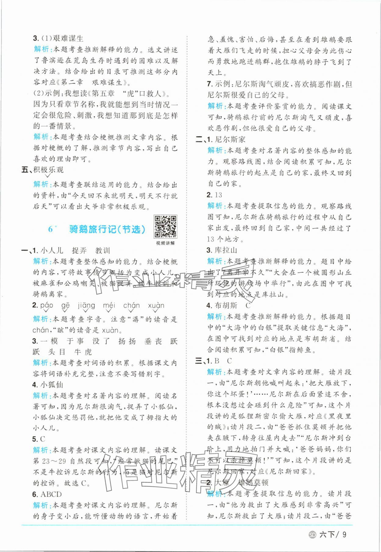 2025年阳光同学课时优化作业六年级语文下册人教版菏泽专版 参考答案第9页
