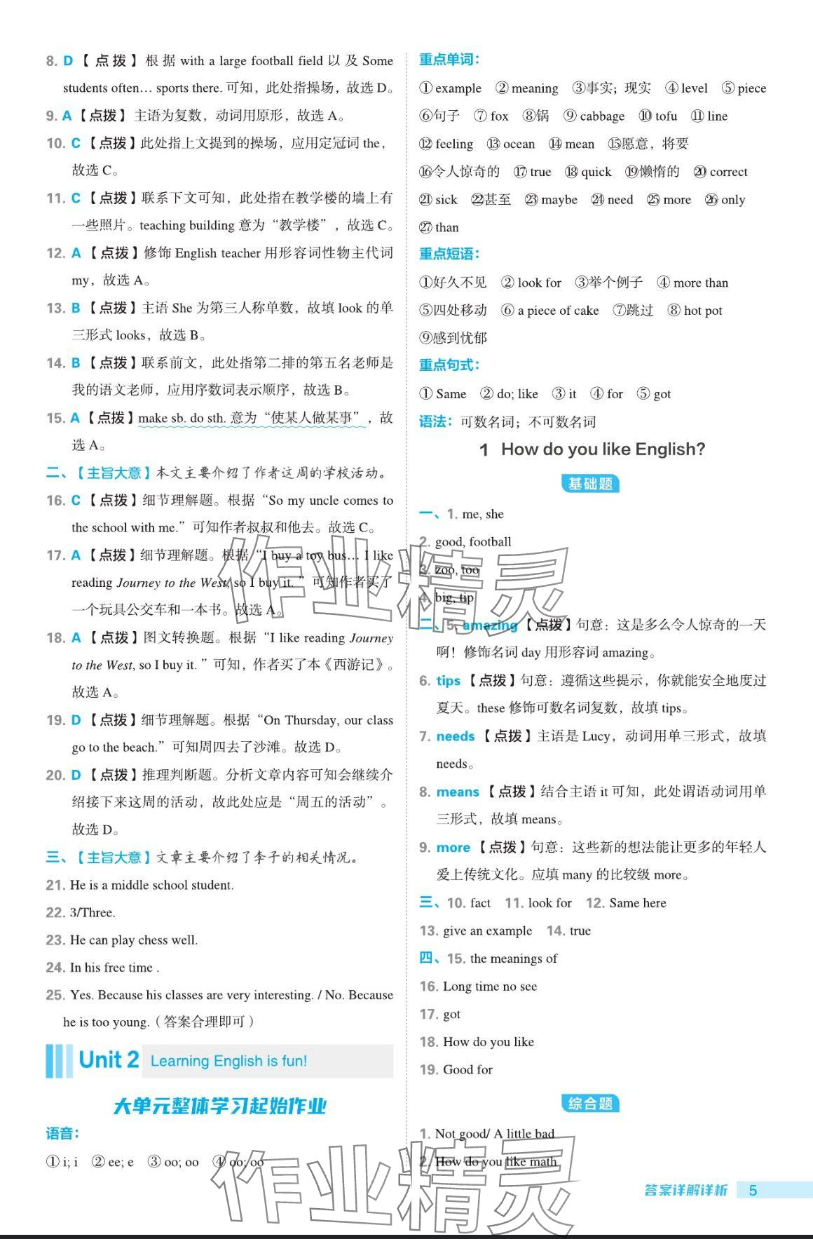 2024年綜合應(yīng)用創(chuàng)新題典中點七年級英語上冊冀教版 參考答案第5頁