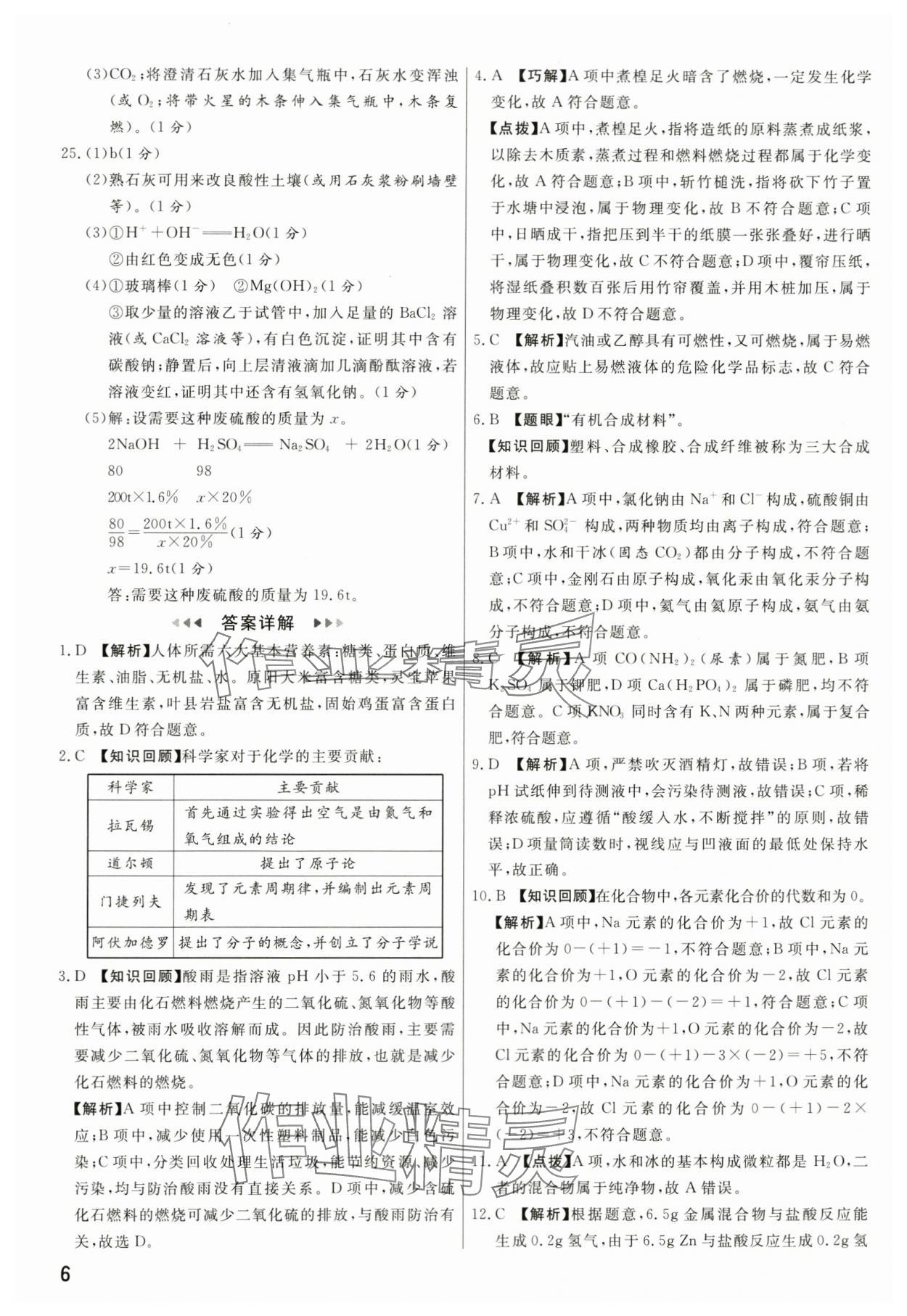 2024年新一線必刷卷化學(xué)河南專版 參考答案第6頁
