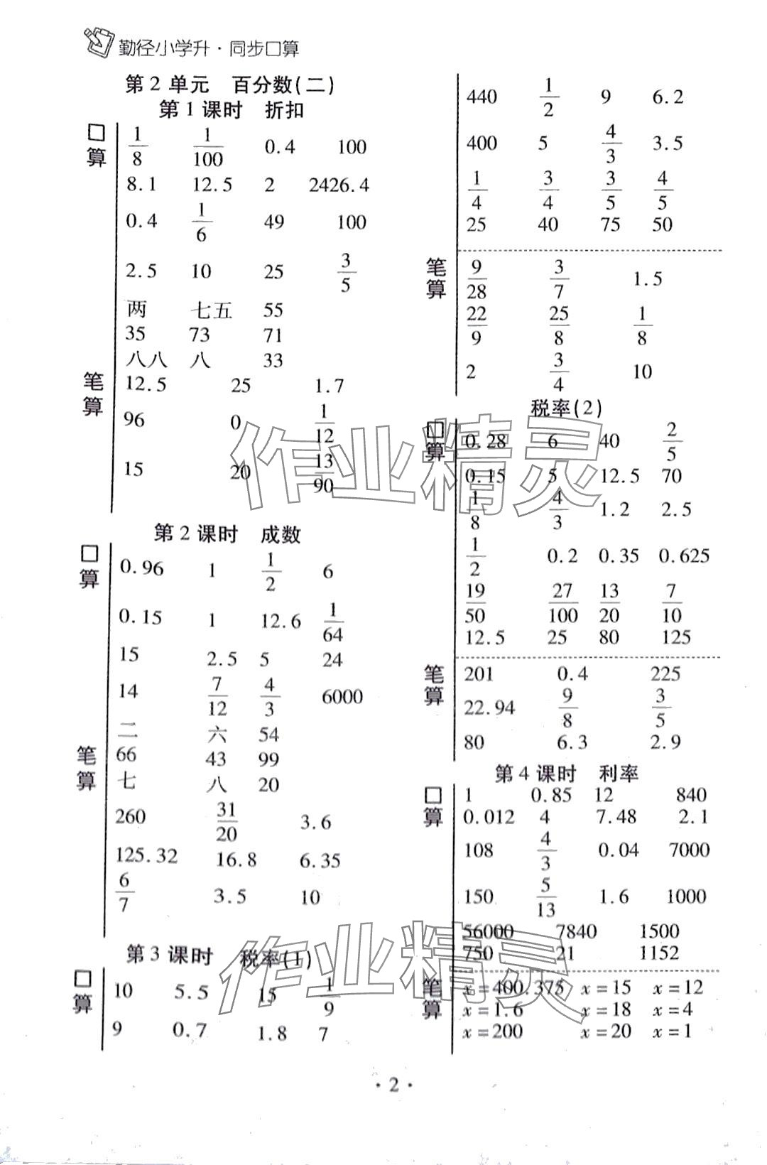 2024年小學升同步口算六年級數學下冊 第2頁