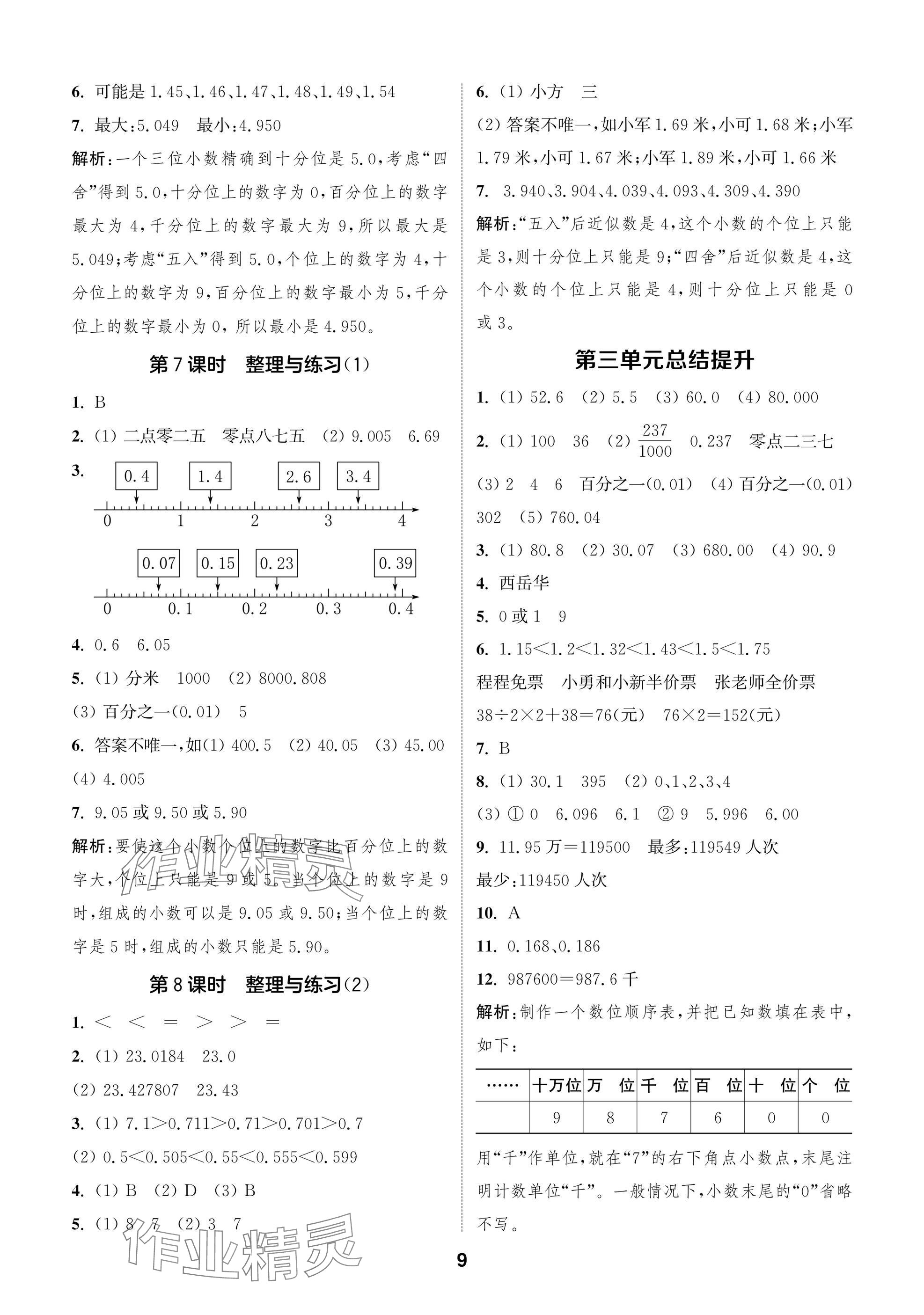 2025年课时作业本闯关练五年级数学上册苏教版&nbsp;参考答案第9页