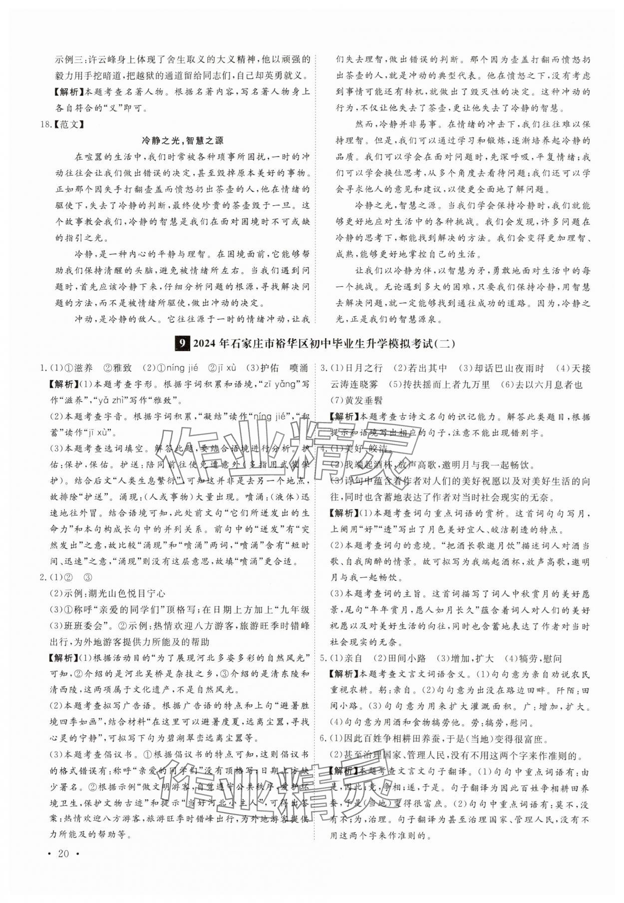 2025年38套中考必備卷語(yǔ)文河北專版 參考答案第20頁(yè)