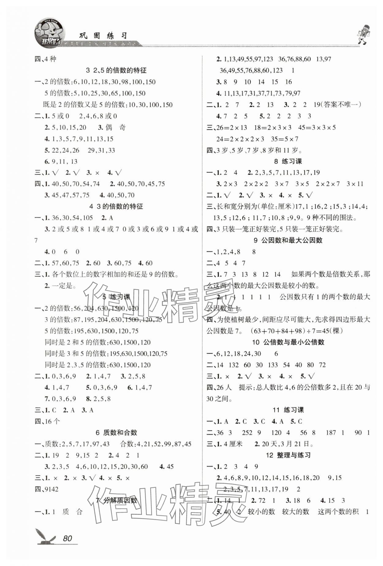 2025年全新鞏固練習(xí)五年級數(shù)學(xué)下冊蘇教版 參考答案第3頁