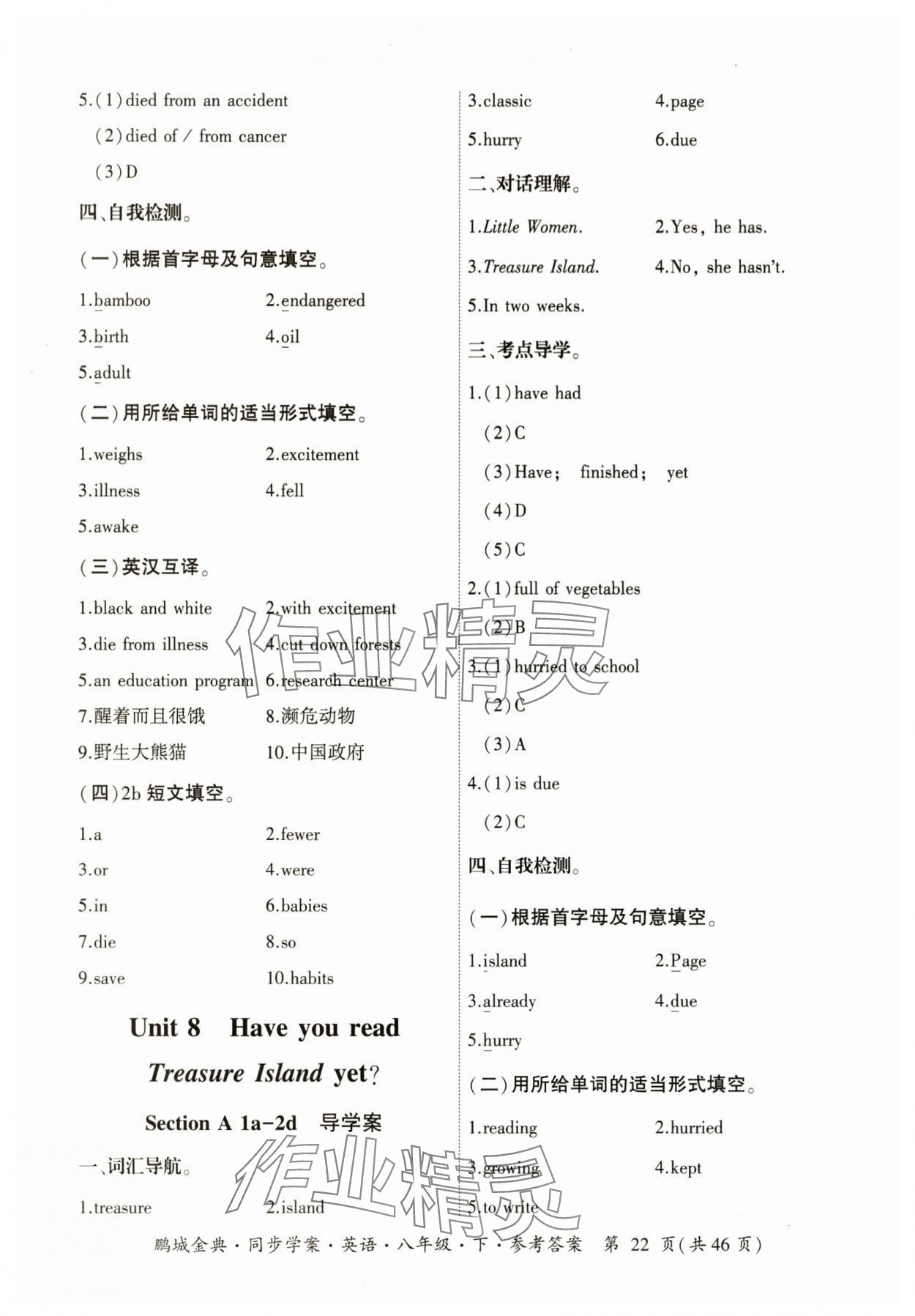 2025年名師幫同步學案八年級英語下冊人教版 參考答案第22頁
